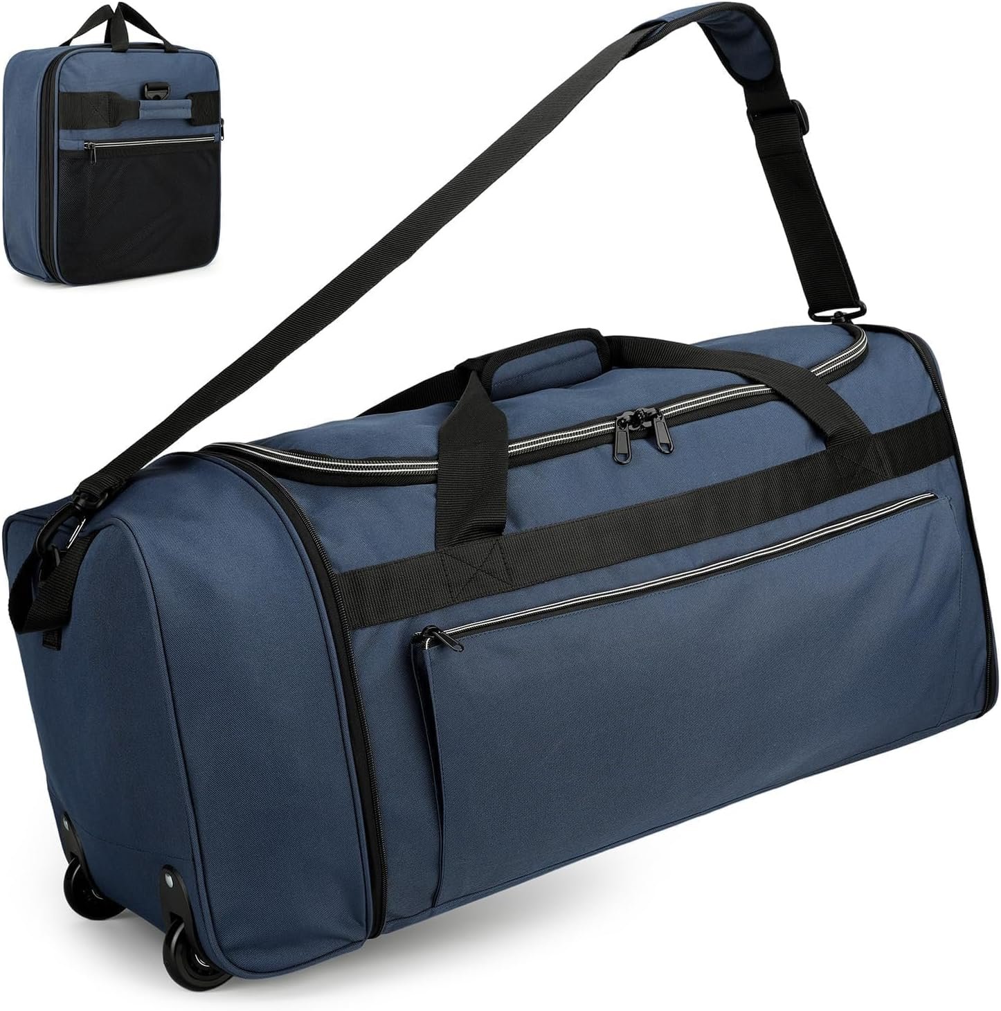Uarition 75L Foldable Rolling Duffle Bag with Wheels, 28” Large Duffle Bag for Travel, Carry On Luggage Duffel Bag for Traveling/Camping/Moving, Water Resistant, Blue