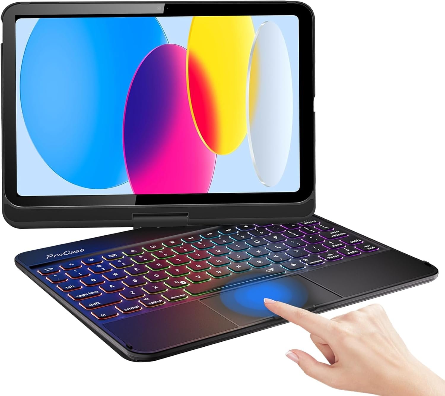 ProCase 360° Rotation iPad (A16) 11th 2025 / iPad 10th Generation Keyboard Case with Multi-Touch Trackpad; 7 Color Backlit Touchpad Keyboard Case for 11th/10th Gen 11/10.9 inch –Black