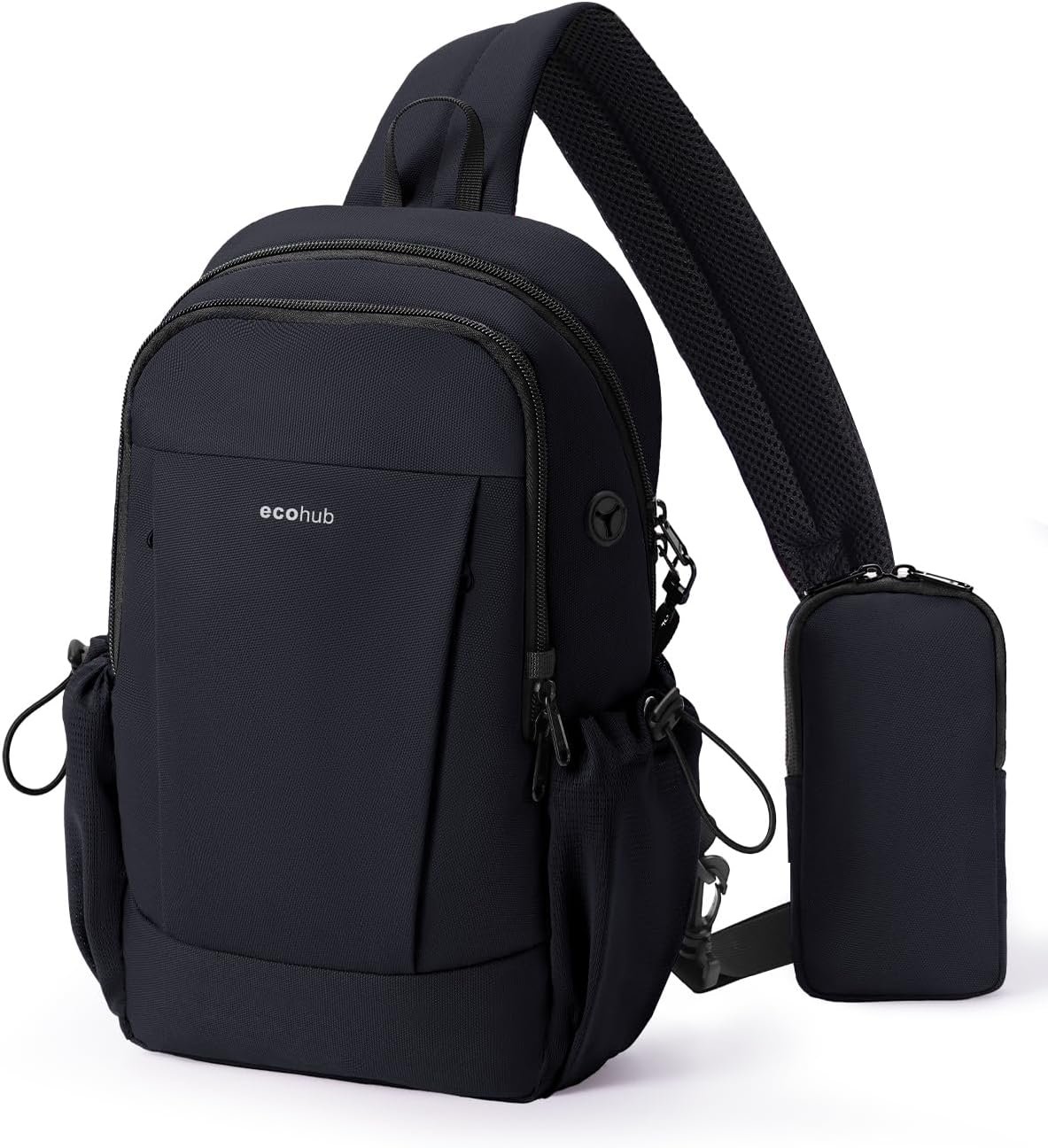 ECOHUB Anti-Theft Crossbody Bag Men Women, RFID Blocking Lightweight Sling Backpack Eco-Friendly with 9 Pockets Sturdy SBS Zippers Water Resistant for Travel Work Hiking Outdoor, Black