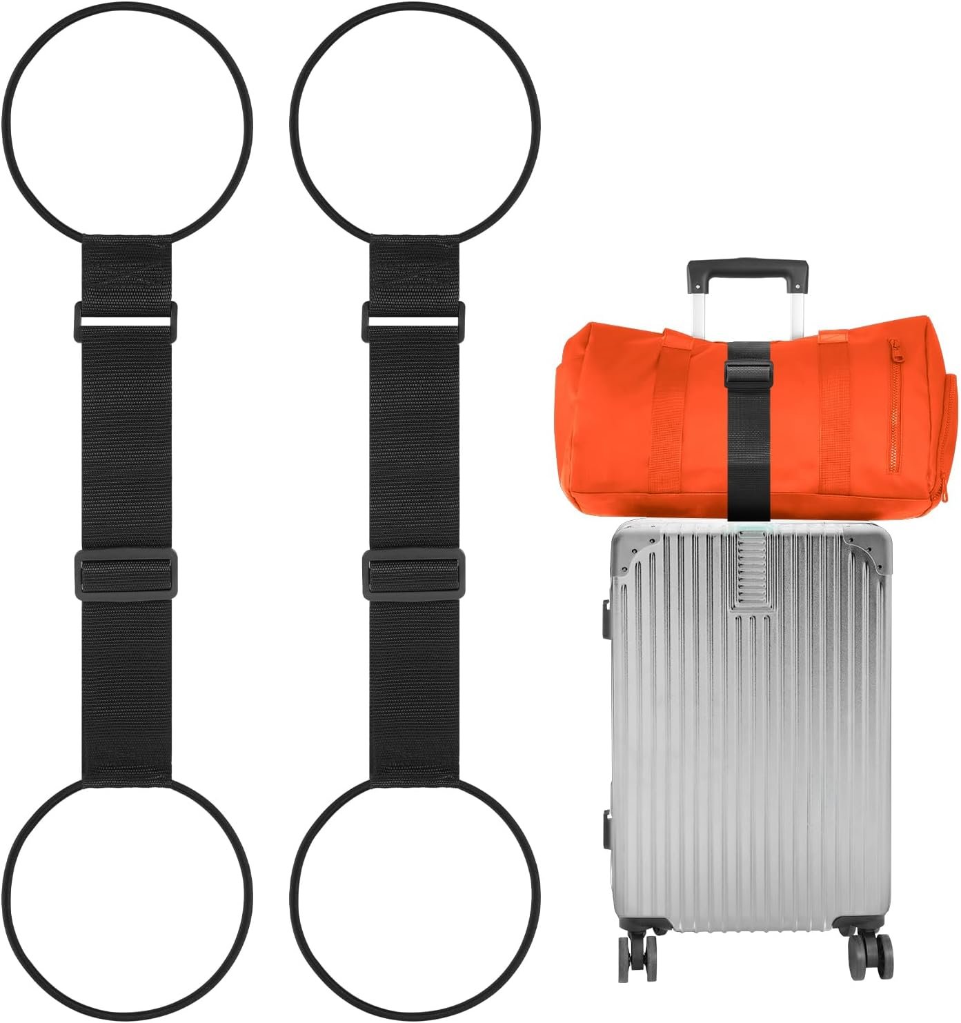 BILIONE Add a Bag Luggage Straps 2 Pack, Adjustable Bungee Elastic Belt to Connect Two Suitcases, Secure Carry On & Travel Essentials (Black)