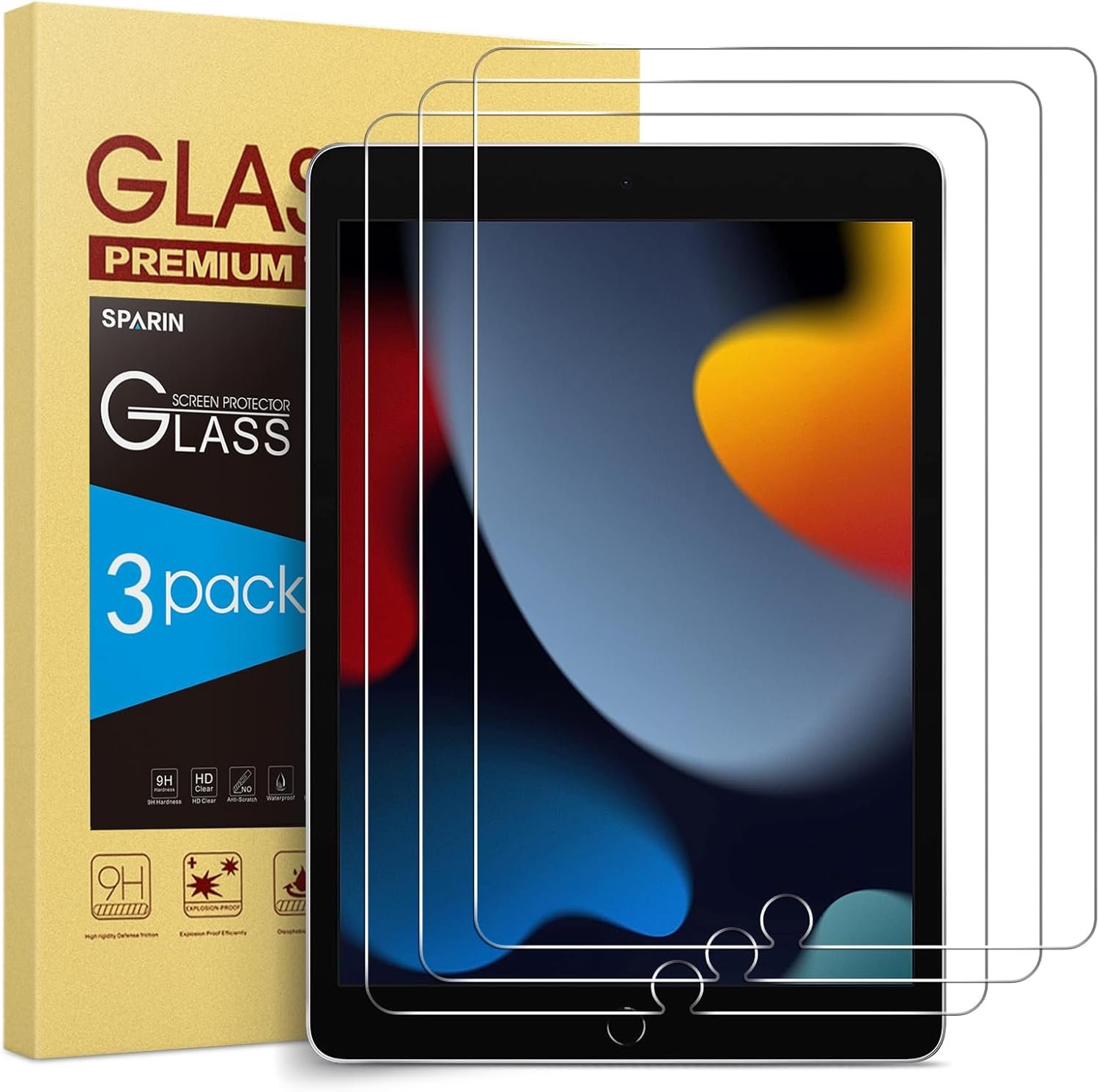 SPARIN 3 Pack Screen Protector for iPad 9th 8th 7th Generation 10.2 Inch (2021/2020/2019 Model), Tempered Glass for iPad 10.2