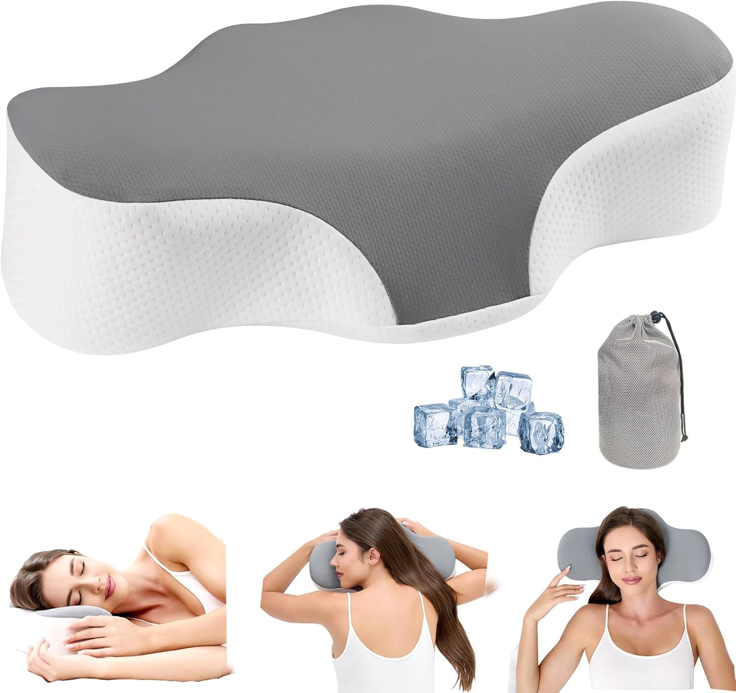Bespilow Travel Cervical Pillow for Bed Sleeping, Small Memory Foam Neck Pillow with Cooling Washable Cover, Compact Ergonomic Neck Support Pillows for Car Camping, RV, Road Trip & Passenger Seat