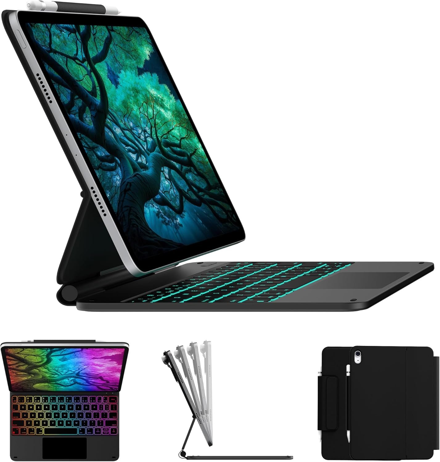 typecase Edge Keyboard Case for iPad 11th Gen A16 (2025) & 10th Gen 10.9″ (2022) – Multi-Touch Trackpad, 11-Color Backlit Magic-Style Keyboard – Floating Magnetic Stand, Pencil Holder – Black
