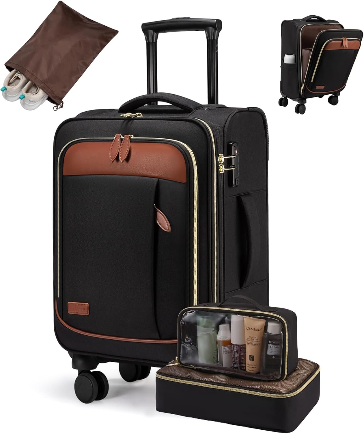 LOVEVOOK 4 Pcs Carry On Luggage 22x14x9 Airline Approved 20 Inch Underseat Carry on Suitcase for Women Men Softside Travel Luggage with Spinner Wheels and TSA Lock