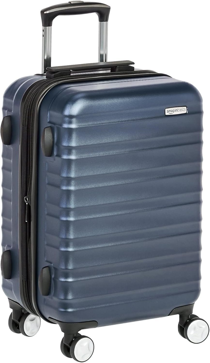 Amazon Basics 21″ Hardside Carry-On Luggage with TSA Lock, Expandable, Organized Interior with Divider and Pockets, Spinner Wheels, Navy Blue