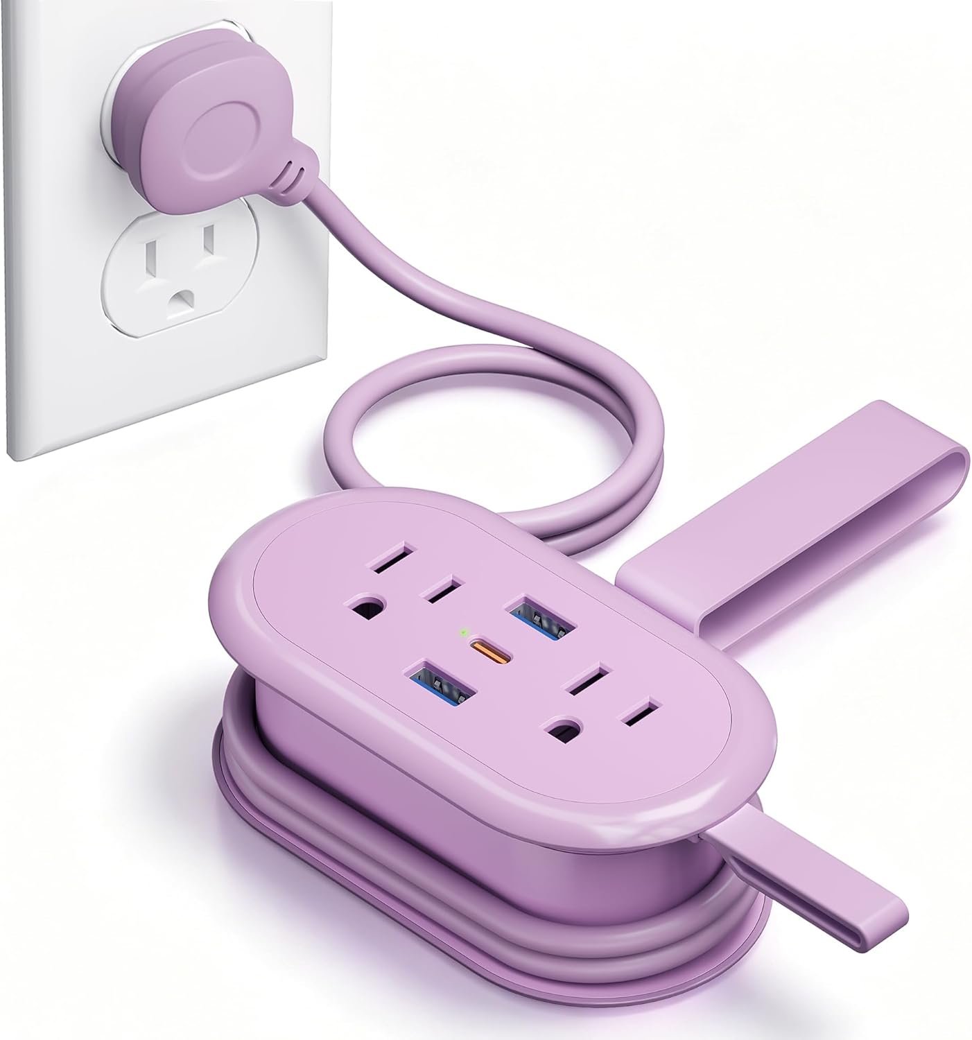 SURAIELEC Purple Travel Power Strip with 4 AC Outlets, PD 20W Fast Charging, 1 USB-C and 2 USB-A Ports, 4.6 FT Extension Cord with 45° Flat Plug, Cruise Essentials 2026, No Surge Protection