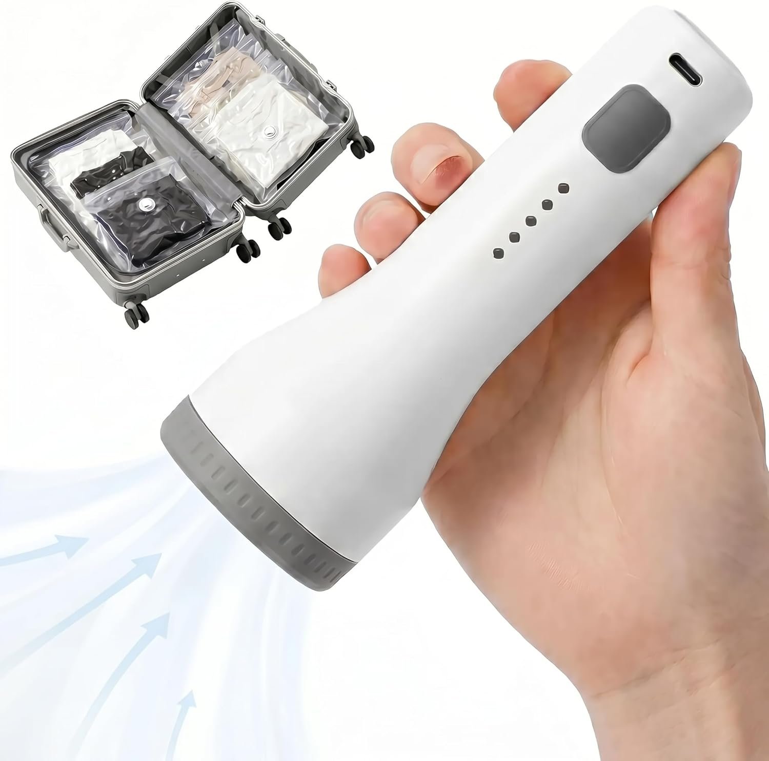 Cordless Electric Travel Vacuum Pump for Storage Bags, USB Rechargeable Portable Vacuum Pump, Travel Air Pump for Compression Bag Clothes Blankets Bedding Luggage, White (No bags)