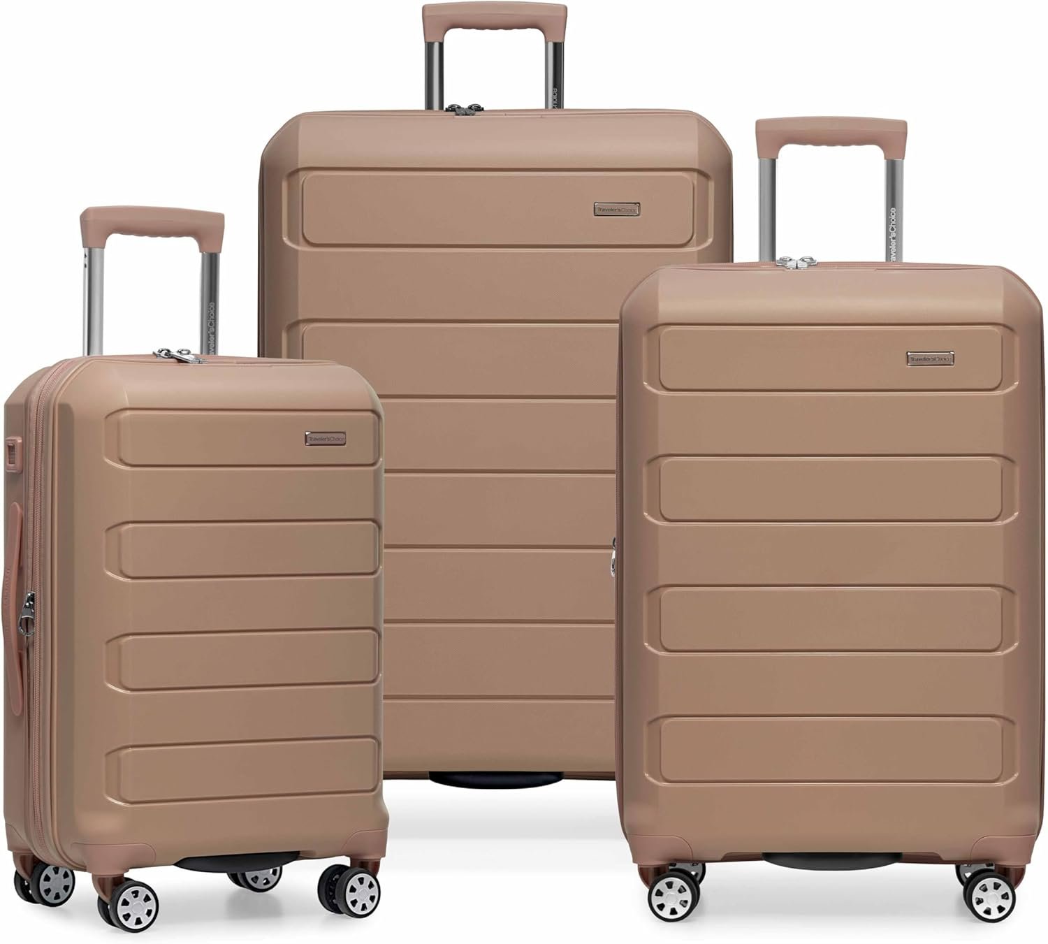 Traveler’s Choice Pagosa Hardshell Expandable Luggage with Spinner Wheels, Latte Beige, 3-Piece Set (22/27/30)