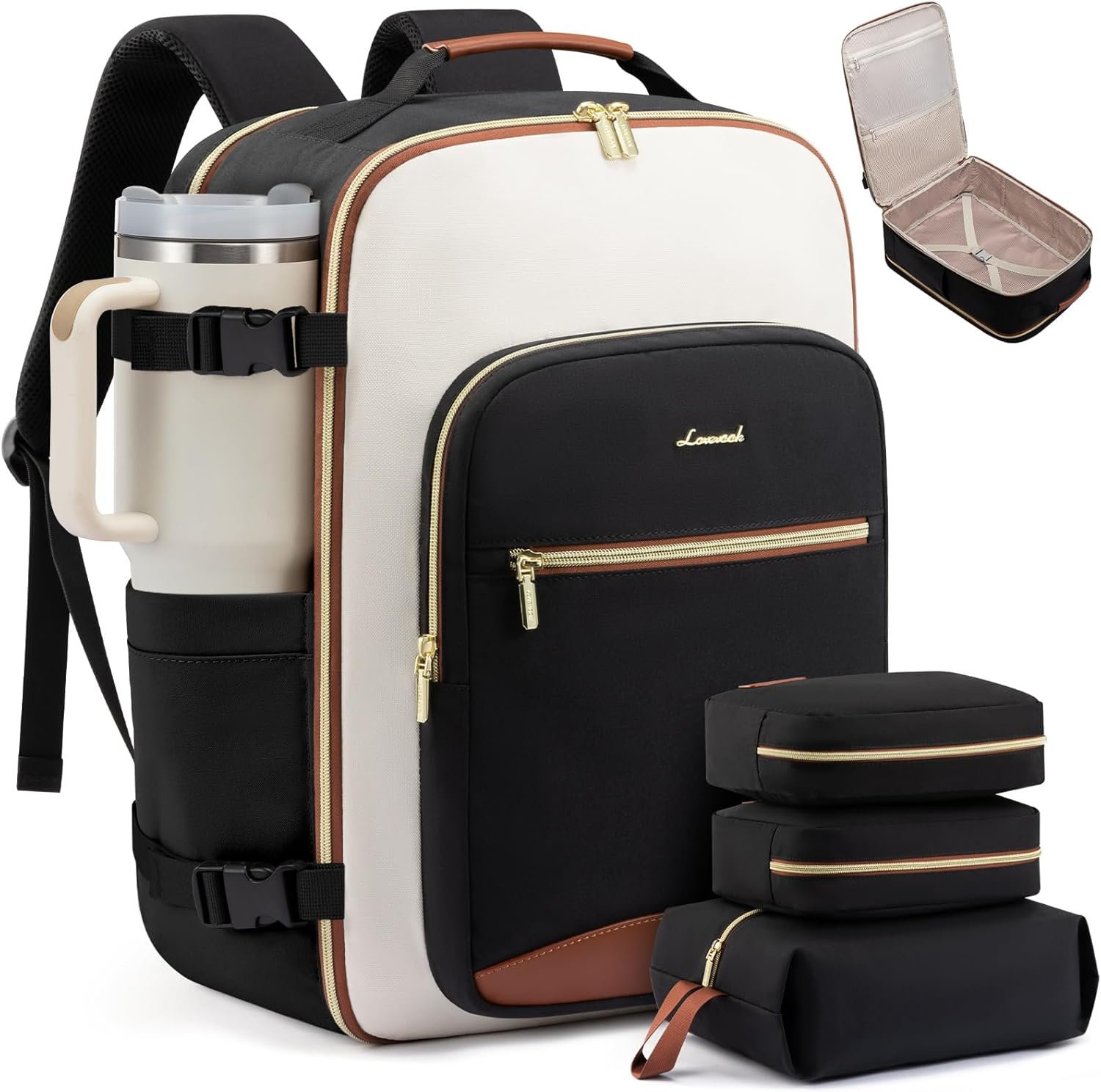 LOVEVOOK Large Travel Backpack for Women & Men, 40L Carry on Backpack for Airplanes, TSA Personal Item Travel Bag fits 17″ Laptop, Waterproof Travel Essentials Airline Approved with 3 Packing Cubes