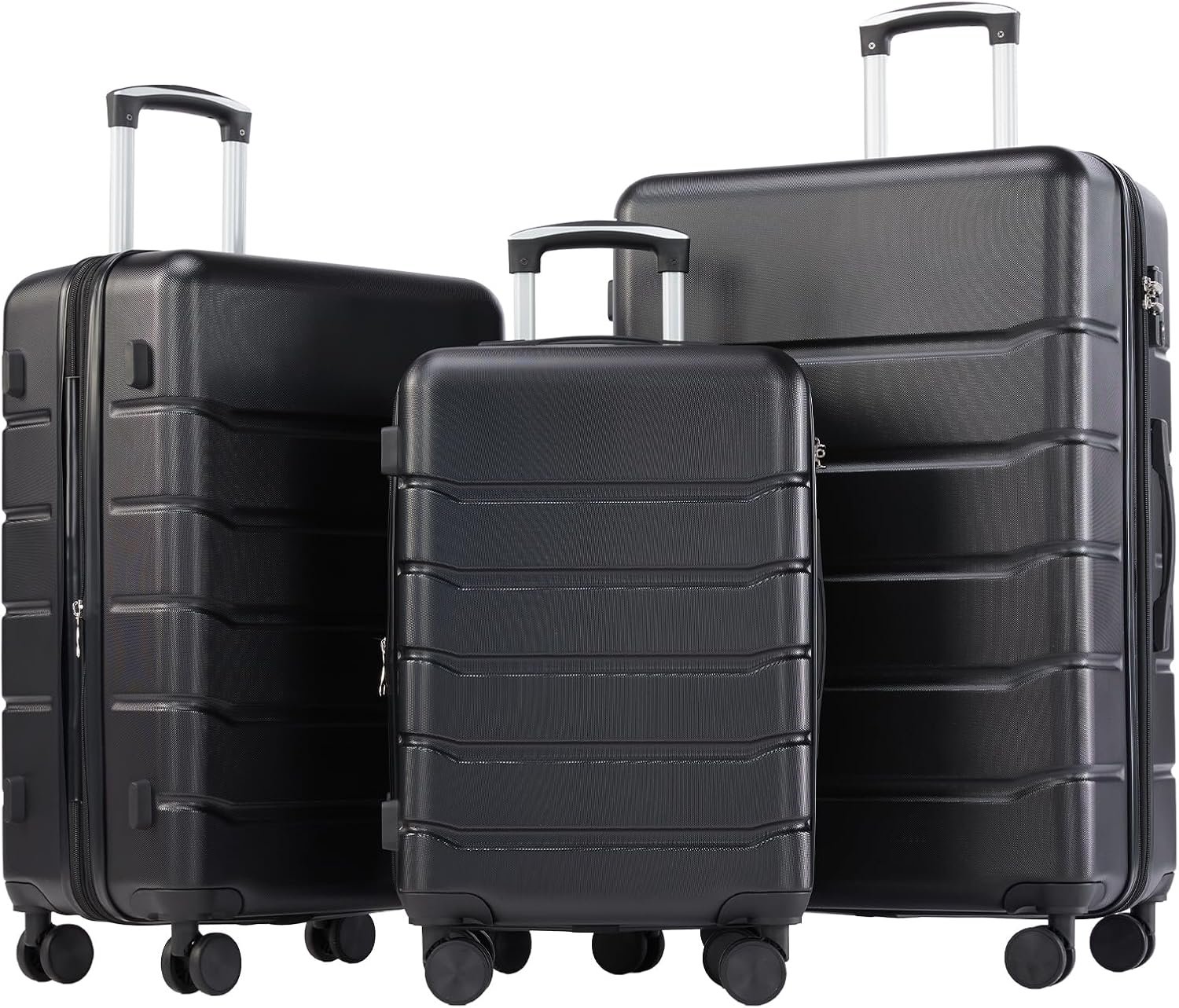 OLIXIS 3-Piece Luggage Set, Carry On Suitcases with Spinner Wheels, Expandable Travel Luggage with TSA Approved Lock & ABS Hard Shell, Black, 20/24/28 Inch