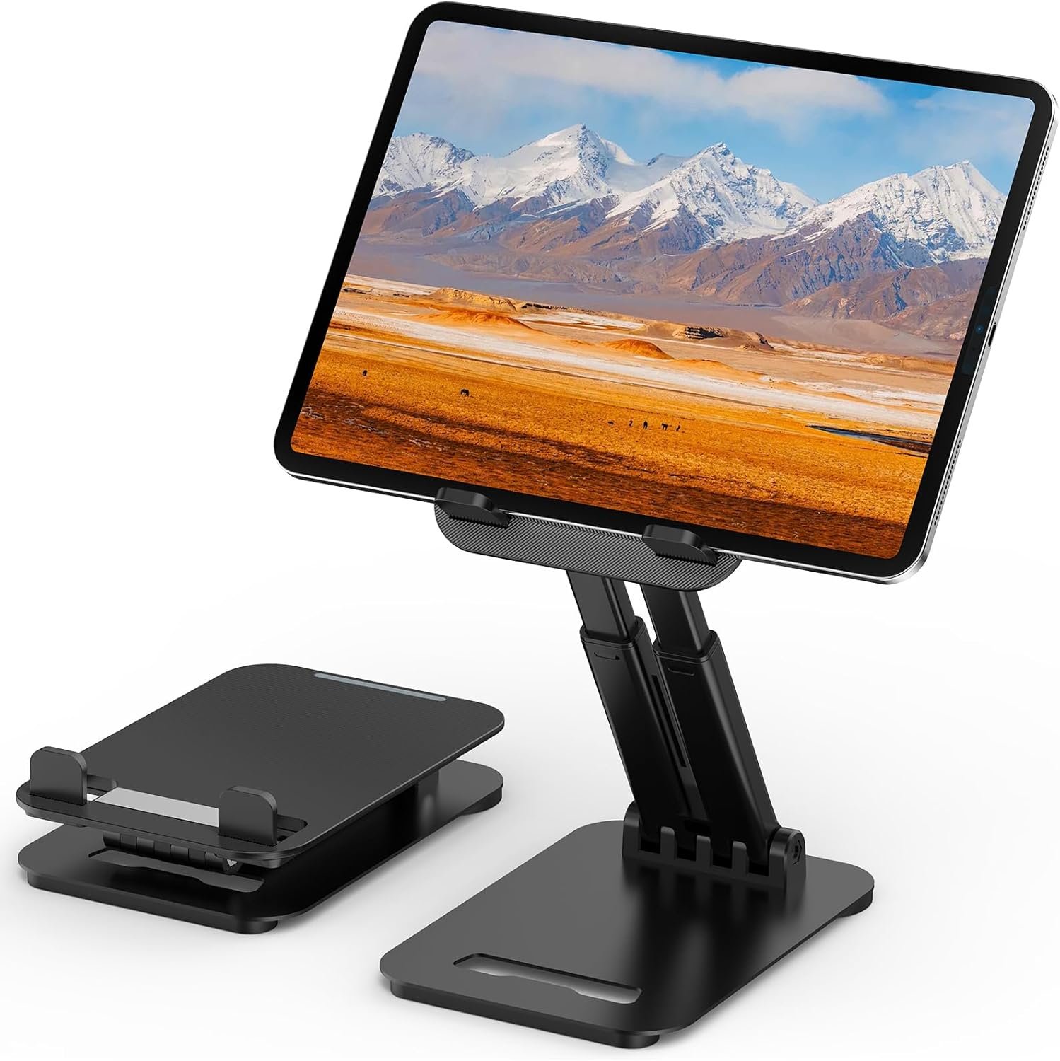 Tonmom Tablet Stand for iPad Holder, Adjustable Tablet Holder for Desk, Foldable Portable Monitor Stand Compatible with 4-16″ Tablets Such as Kindle, Switch, iPad Pro/Air/Mini