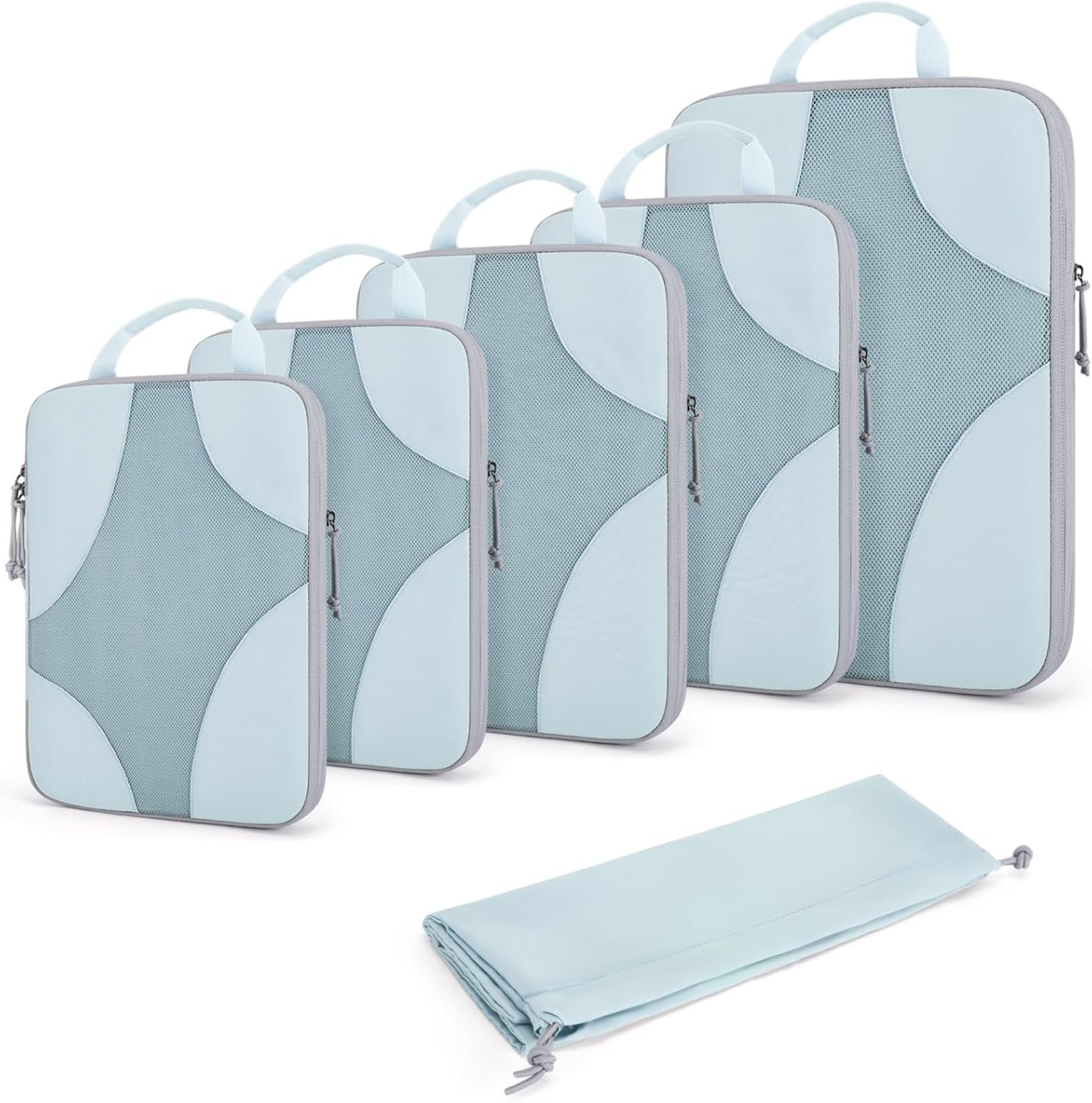 BAGSMART Compression Packing Cubes for Travel, 6 Set/14 Set Compressible Luggage Organizer for Cruise Ship, Lightweight Travel Essentials (1L+2M+2S+Shoe bag+Drawstring bag+Toiletry bag+6Plastic bags)