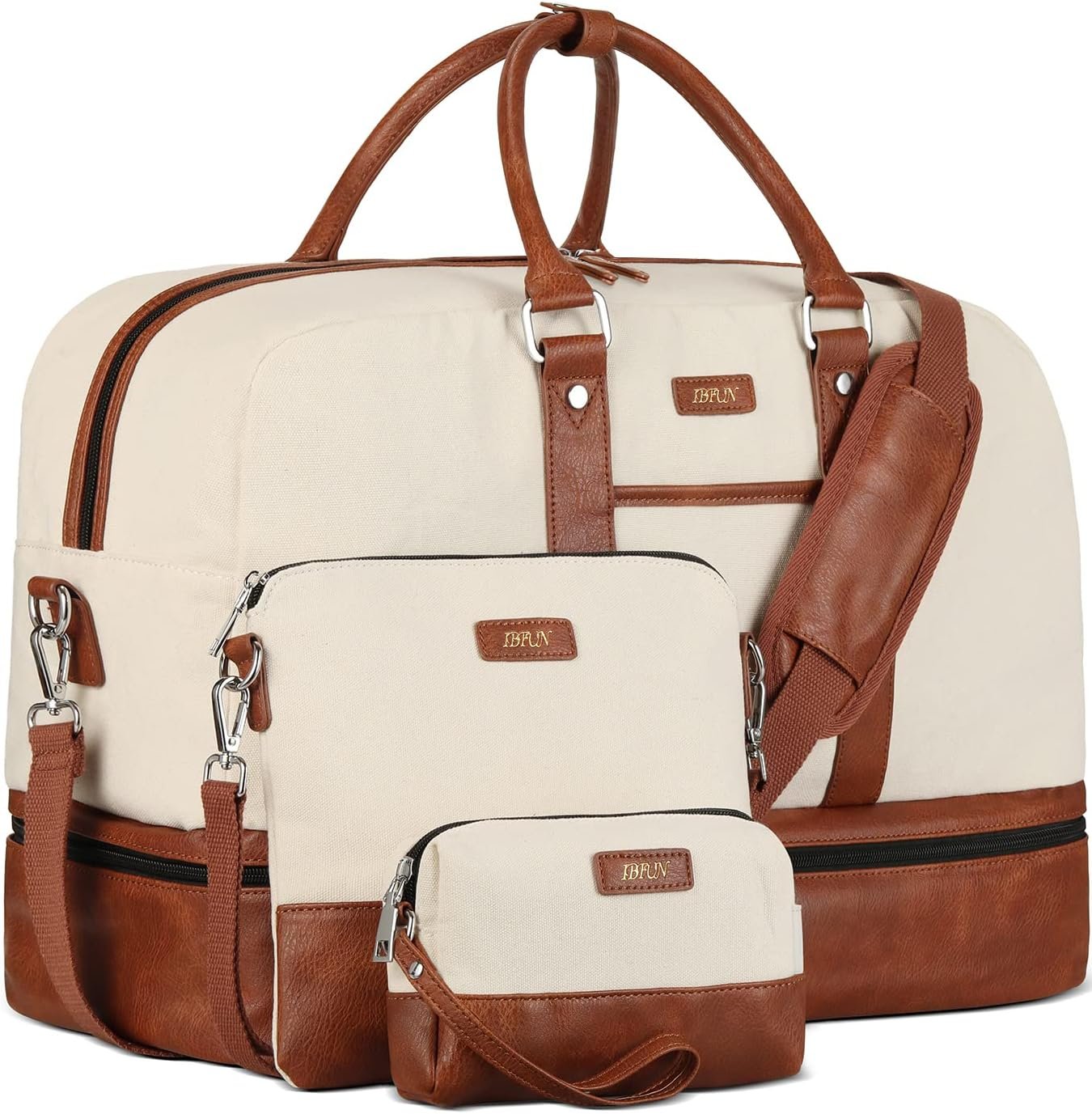 Weekender Bag for Women, Large Overnight Bag Canvas Travel Duffel Bag Carry On Tote with Shoe Compartment 21″ 3Pcs Set