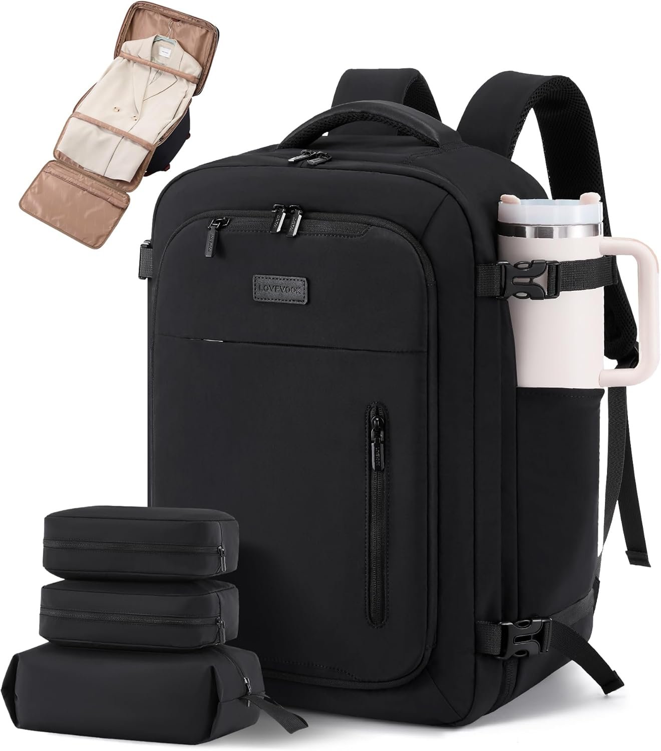 LOVEVOOK Travel Backpack for Women Men with Garment Bag, 40L Carry on Backpack as TSA Personal Item Flight Approved, Luggage Daypack Fits 17.3″ Laptop, Overnight Business Weekender Travel Essential