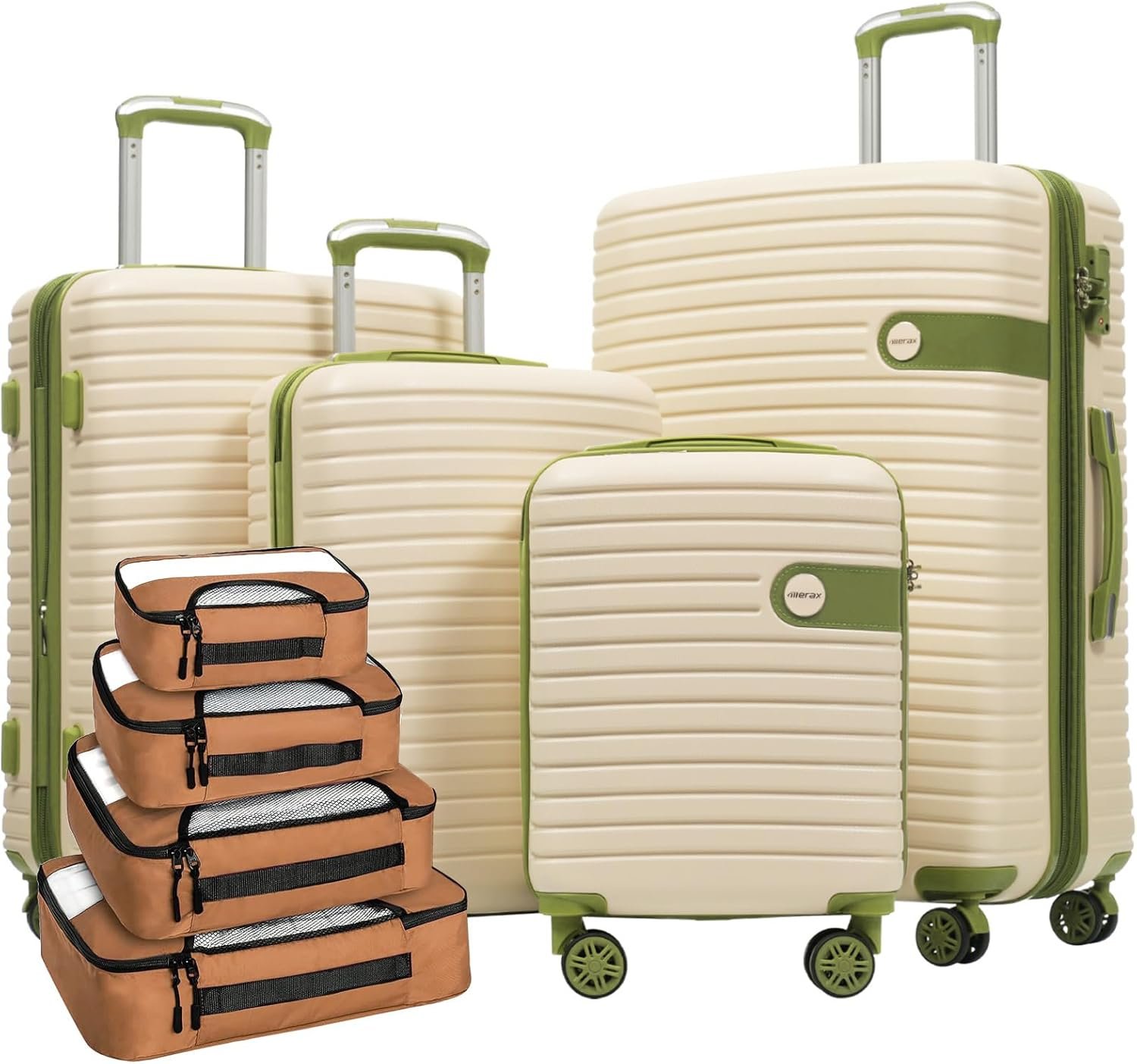 Merax Luggage Sets 4 piece Lightweight Suitcases With Spinner Wheels TSA Lock Expandable (only 24”/28”) Hardshell ABS Large Luggage set (White and Green)