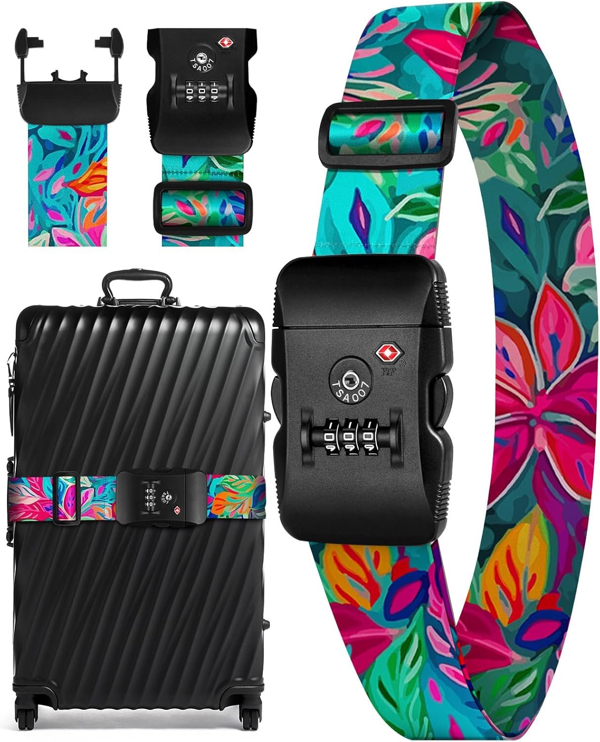 Slohif Luggage Straps TSA Lock for Suitcases – Travel Belt TSA Approved Accessories Luggage Identifiers Carry On Bag with Buckle Nylon Adjustable Band for Add a Bag Artistic Leaf