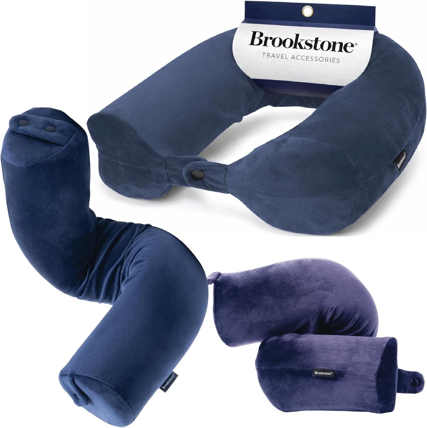 Brookstone Free Form Travel Pillow – Lightweight Flexible Memory Foam Travel Neck Pillow for Sleeping, Car, Airplane & Travel Support, Blue