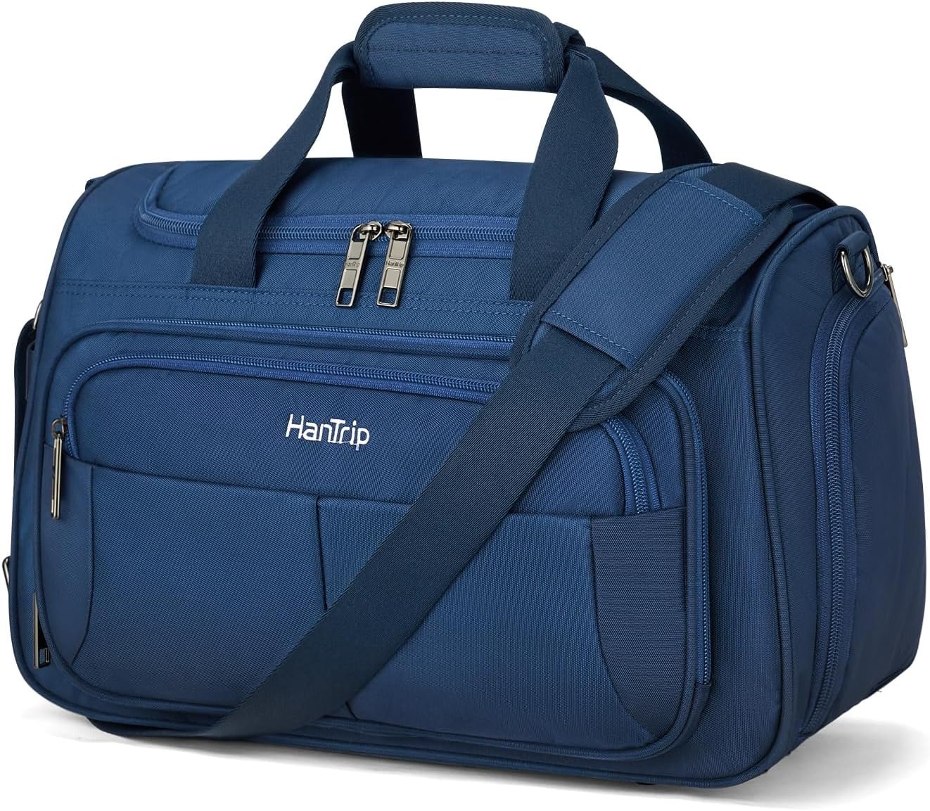 HanTrip Carry on Duffel Bag Foldable Duffle Bags for Travel, Under Seat Personal Item Bags for Airplanes, Weekender Overnight Mens Travel Tote Bag for Women Small Softside Carry on Luggage (Blue)