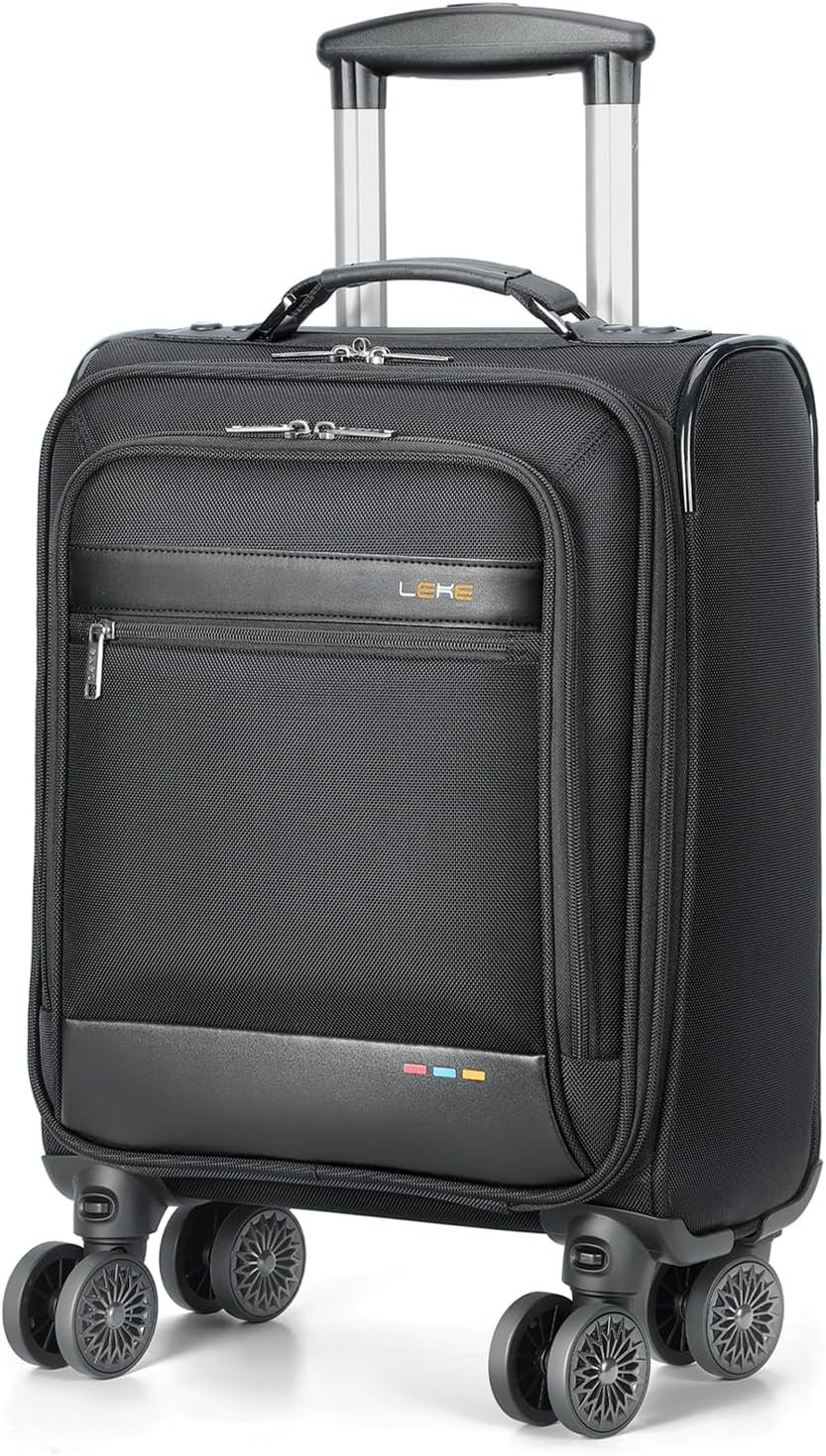 Underseat Carry On Luggage with Wheels, 16-Inch Rolling Under Seat Luggage, Softside Lightweight Carry On Bag for Airplane TSA Travel Personal Item，Travel Luggage for Men Women Business Black