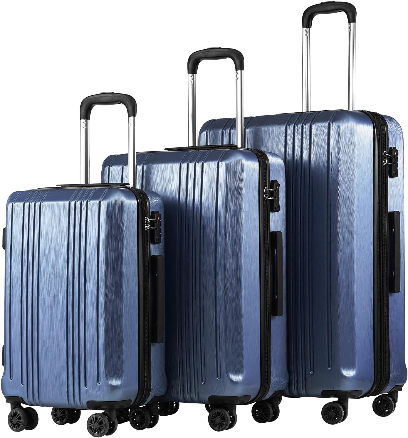 Coolife Luggage 3 Piece Set PC+ABS Hardshell Suitcases with TSA Lock, Spinner Lightweight (ice blue, 3 piece set)