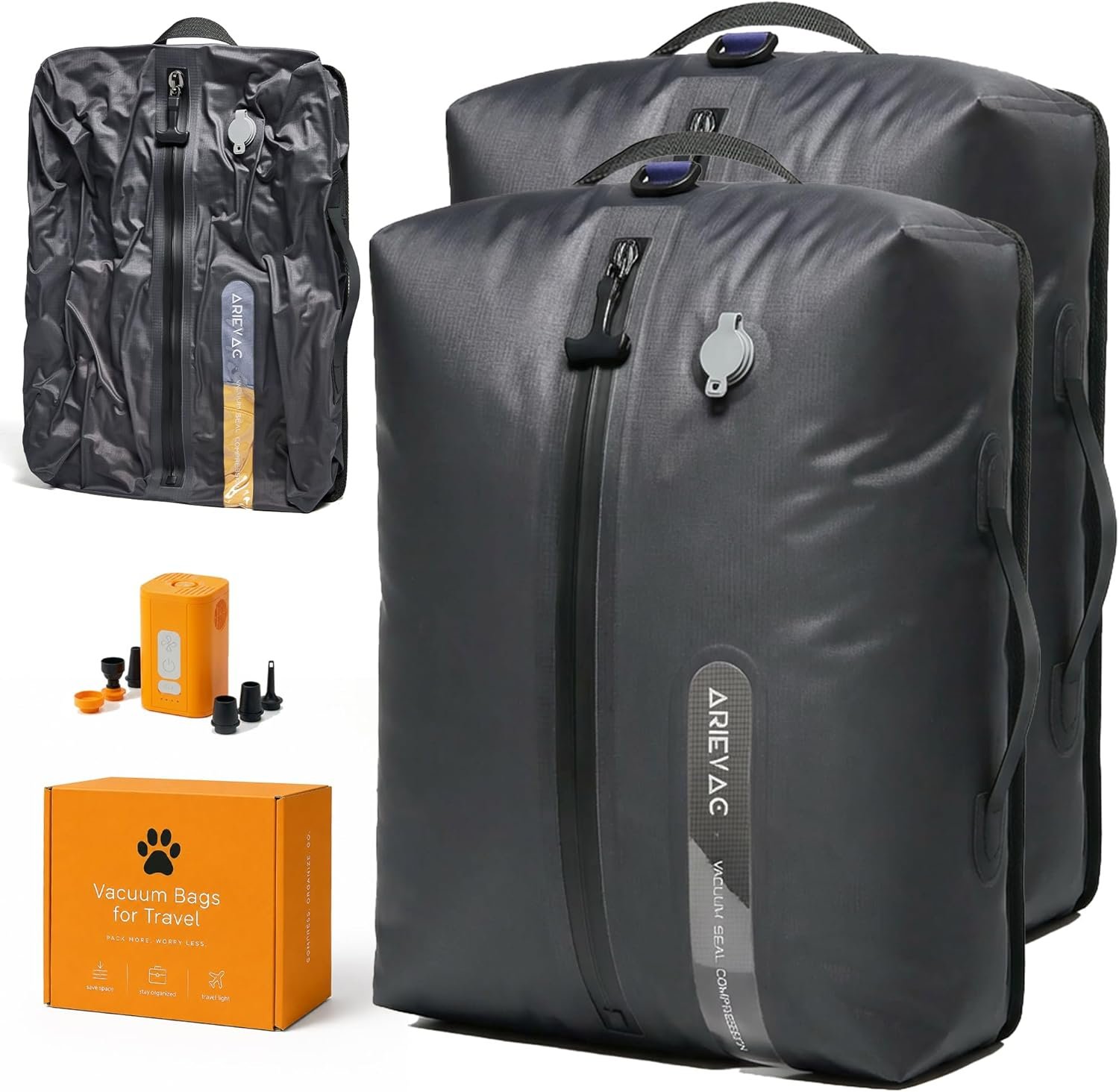 IKYWT Vacuum Seal Bags for Travel w/Pump, 18L Compression Packing Cubes for Carry-On Suitcase & Travel Backpack, Reusable IP67 Waterproof Vacuum Storage Kit, Gift Set (2-Pack)