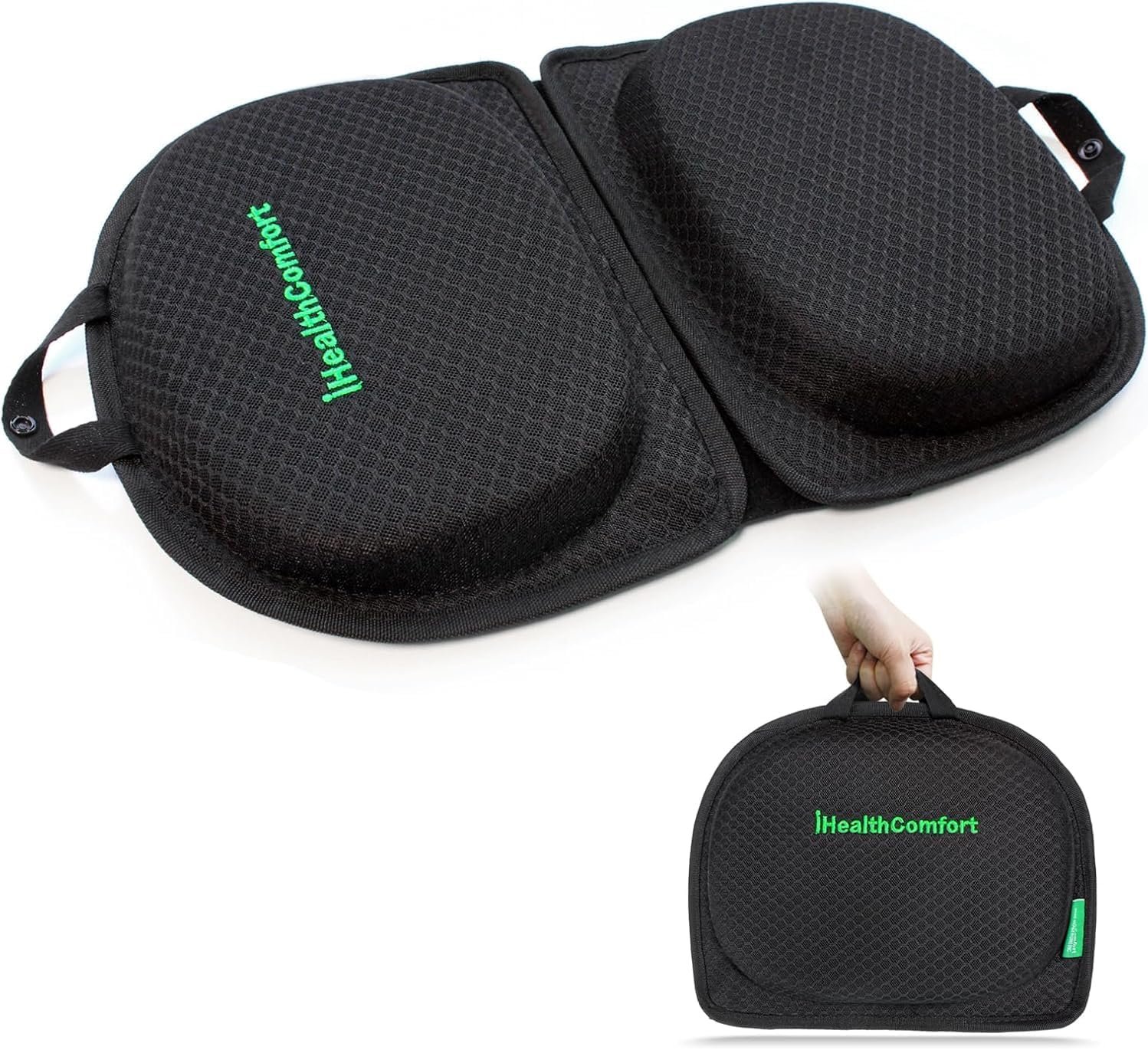 Small Travel Seat Cushion Cooling Gel & Memory Foam Portable Foldable Seat Pad for Airplane, Car, Office, Stadium Orthopedic Butt Pain Relief Pillow, 2-in-1 Design for Kids & Adults