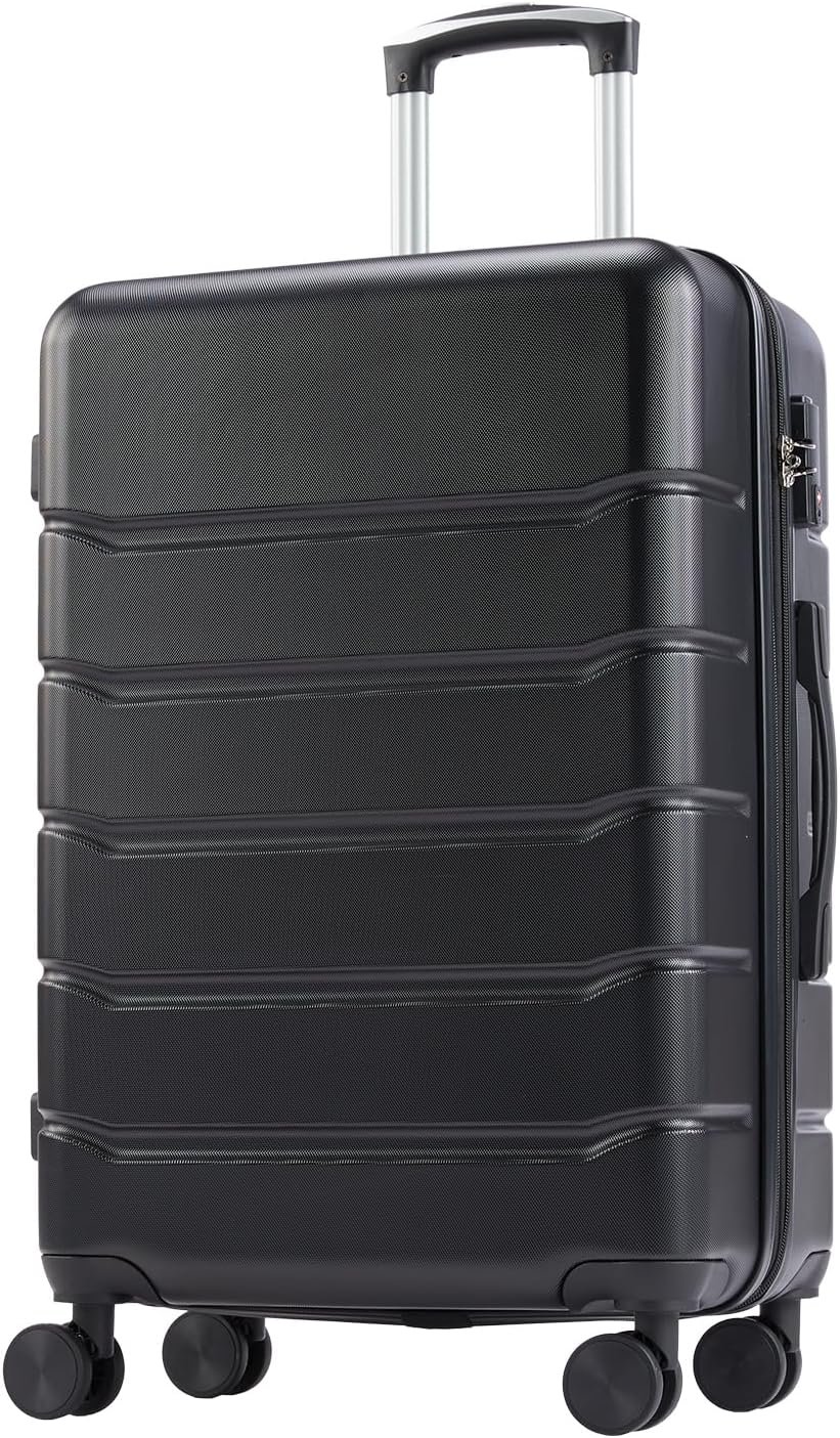 NEWBULIG 28 Inch Checked Luggage, ABS Hard Shell Lightweight Rolling Expandable Suitcase with Smooth Spinner Wheels and TSA Lock for Business Trips and Daily Vacations, Black