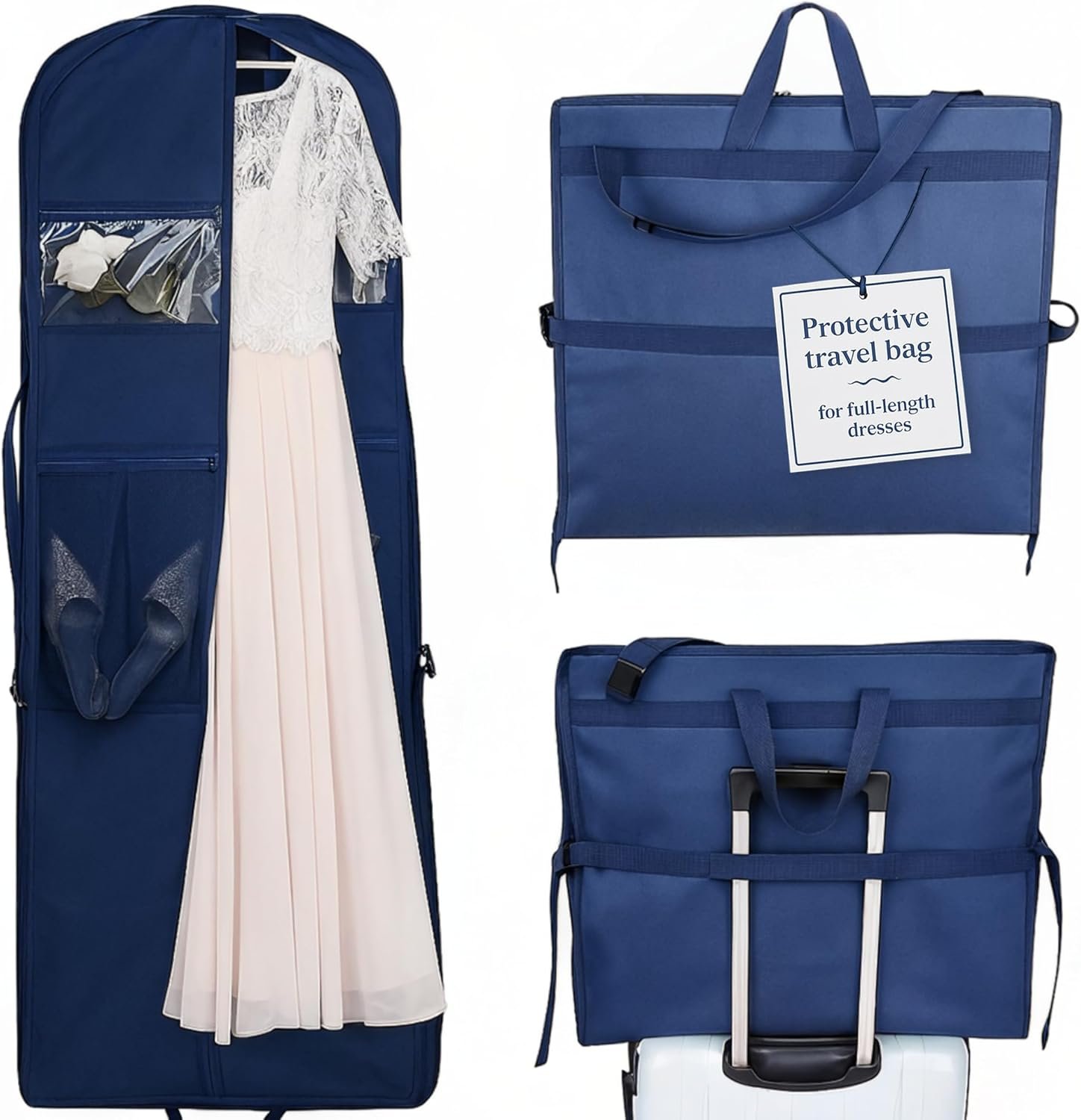 Wedding Dress Garment Bag 72″ – Waterproof Trifold Travel Garment Bag for Bridal Gown with Shoulder Strap, Suitcase Sleeve & Accessory Pockets – Fits Full Skirts, Oxford Fabric, Carry Handle