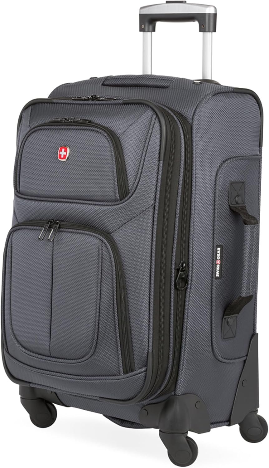 SWISSGEAR Sion Softside Expandable Spinner Luggage Durable Lightweight Travel Suitcase, Dark Grey, Carry-On
