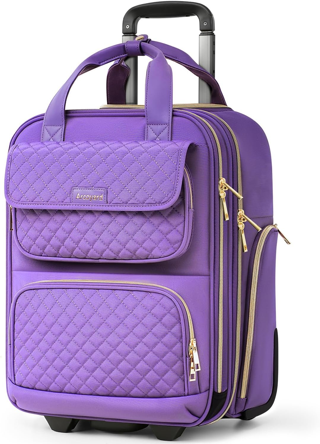 Underseat Carry On Luggage with Wheels, Airline Approved Personal Item Luggage, 16-Inch Multi-functional Underseat Luggage, Lightweight Overnight Suitcase for Women, Bussiness, Travel, Purple