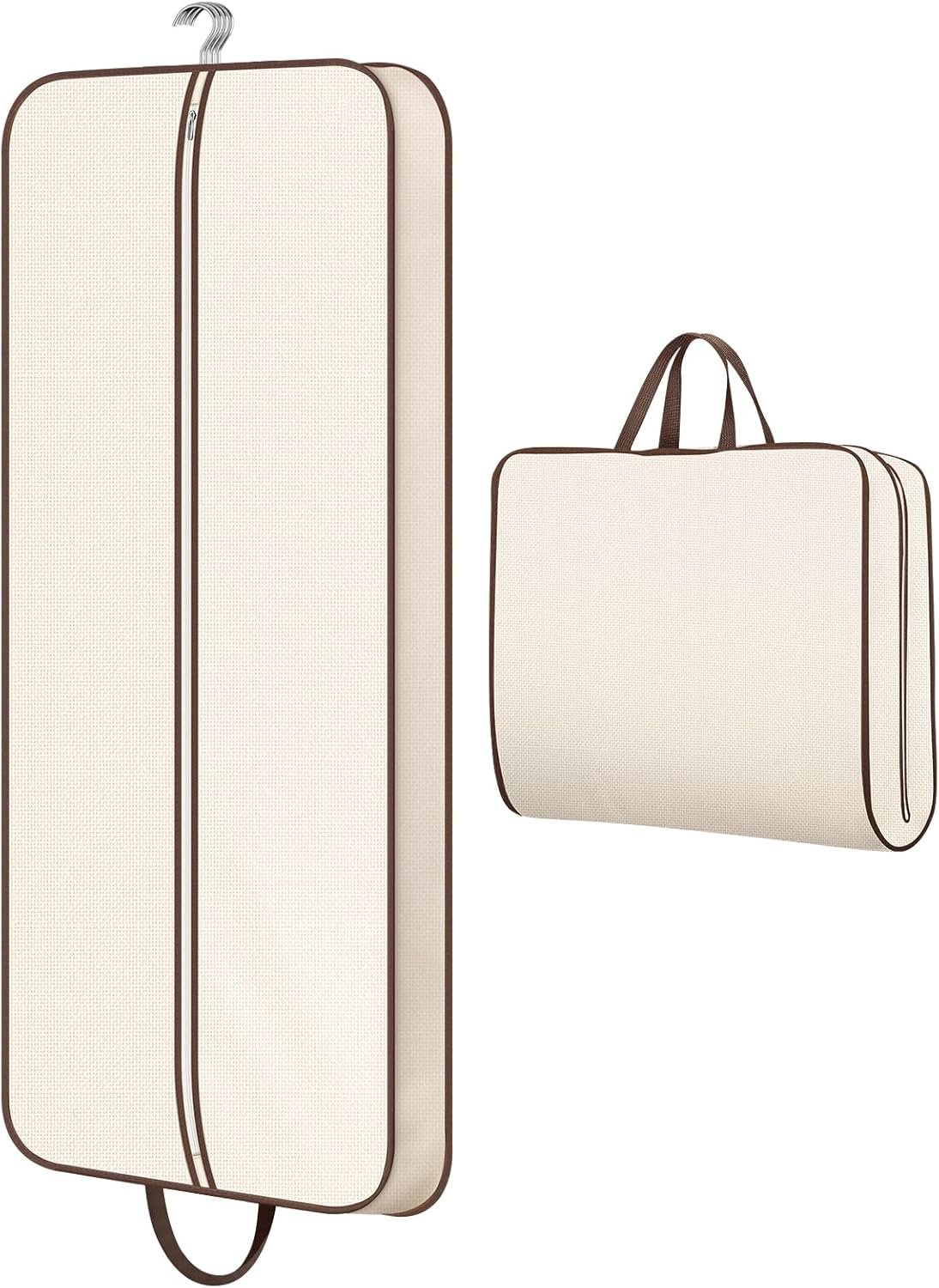 MISSLO 60″ Foldable Garment Bags for Travel for Women Dress Bags for Gowns Long Hanging Bag for Closet Storage Dress Protector Bag for Gowns, Suits, Coats, Beige