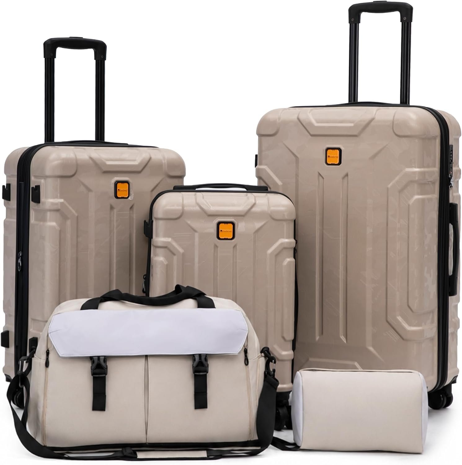 ROASMO 5 Piece Hardshell Suitcase Set, 20/24/28″ Expandable Luggage Set with Matching Travel Bags, 22x14x9 Airline Approved Carry On, TSA Lock, Spinner Wheels, ABS+PC (Beige)