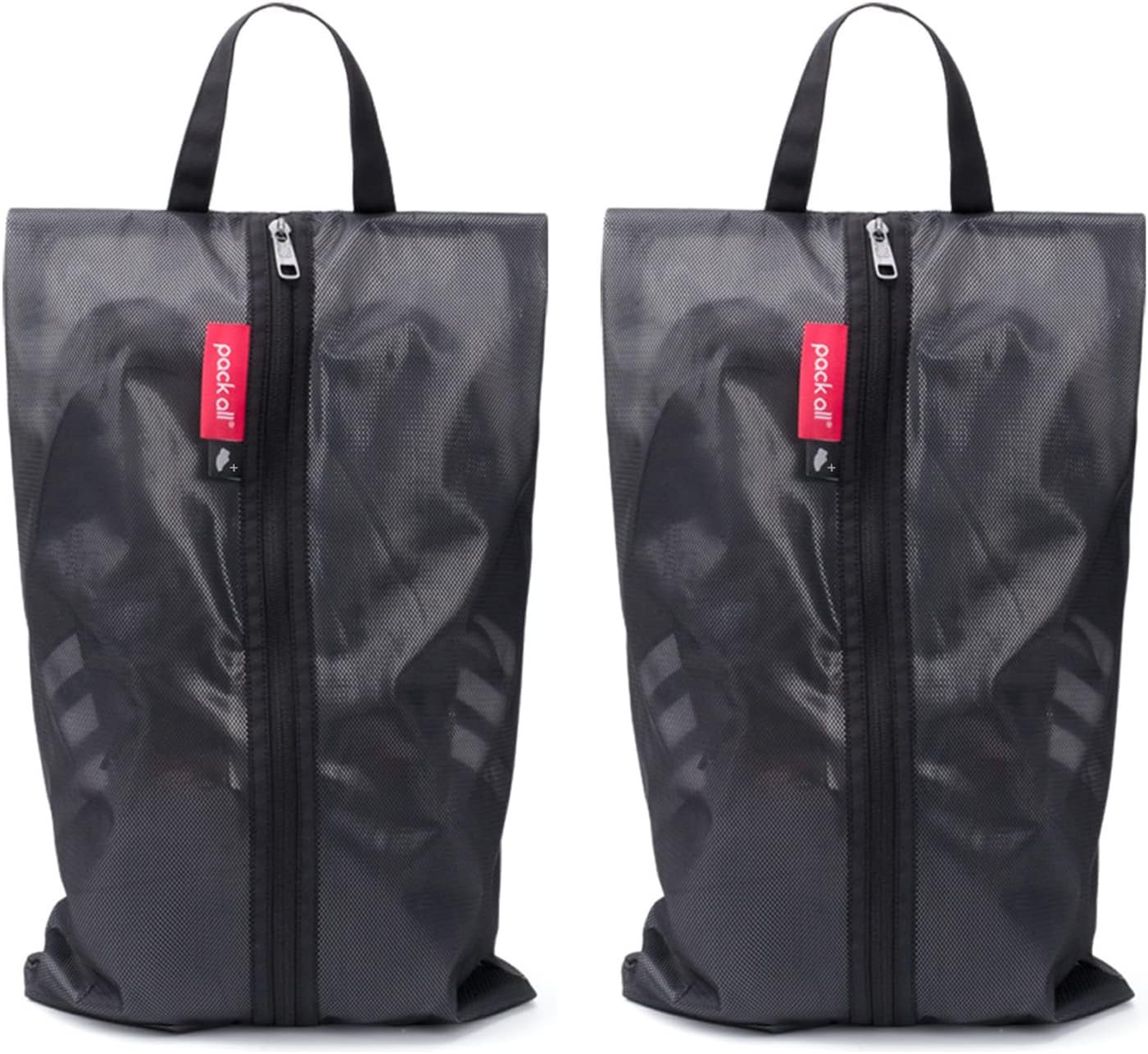 pack all Plus-Sized Shoe Bag for Travel, Water-Resistant Shoe Pouch for Gym, Odor-Resistant Soccer Cleats Bag for Sport (Black, 2-Pack)
