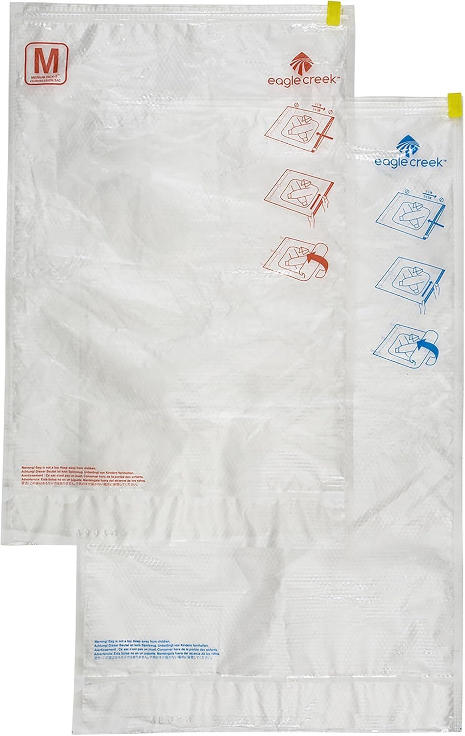 Eagle Creek Pack-It Compression Bags for Travel Set – Featuring One-Way Pressure Valve & Zip – For Efficient Travel Bag Packing – Water Resistant – Clear – Medium/Large