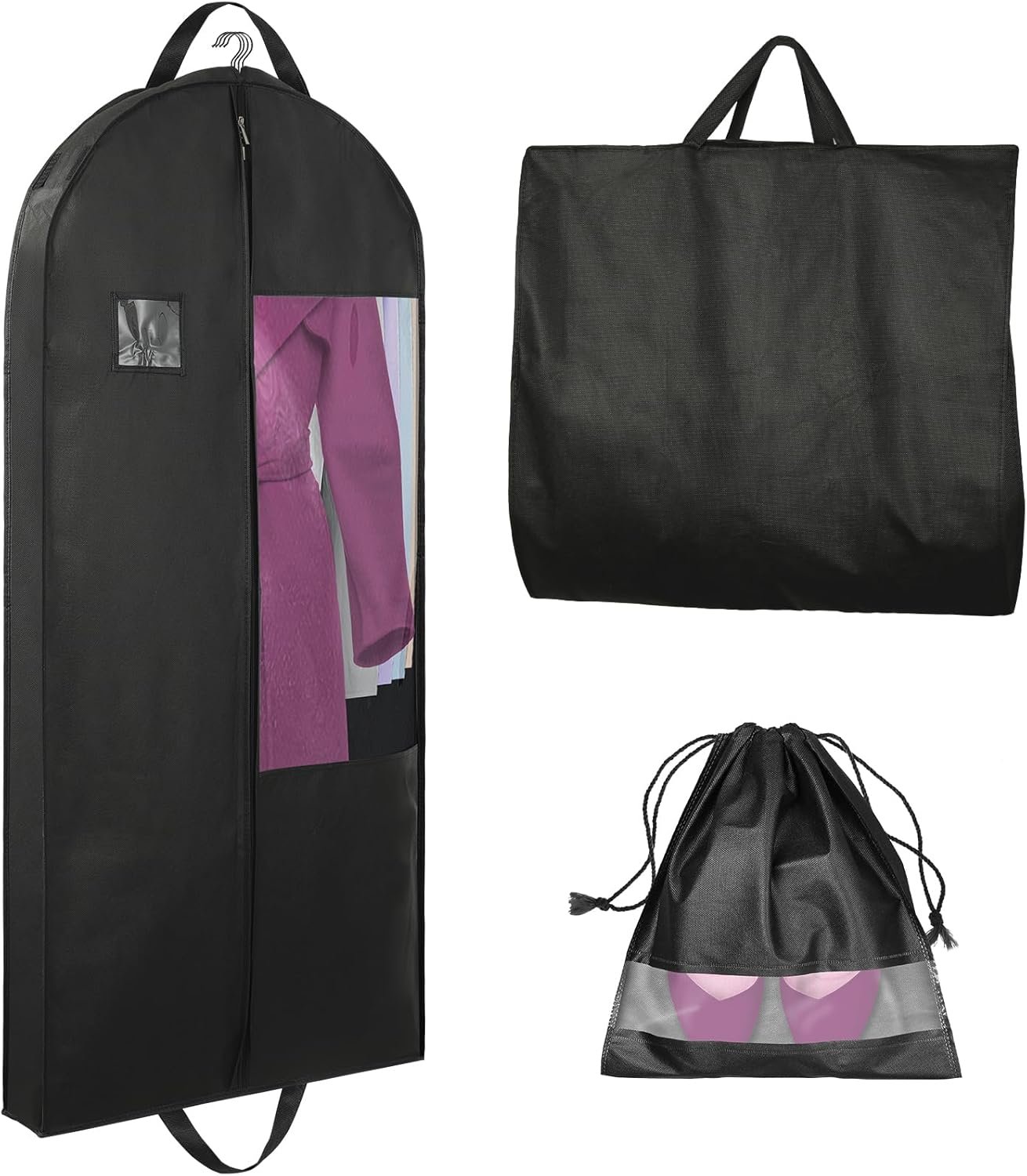 Garment Bags for Hanging Clothes and Travel with 4″ Gusseted, Suit Cover for Clothes,Coats,Suit,Jackets,Dress,Shirts,Skirt. (Black-50″-Double zipper-Thickened 80G Non-woven Fabric)