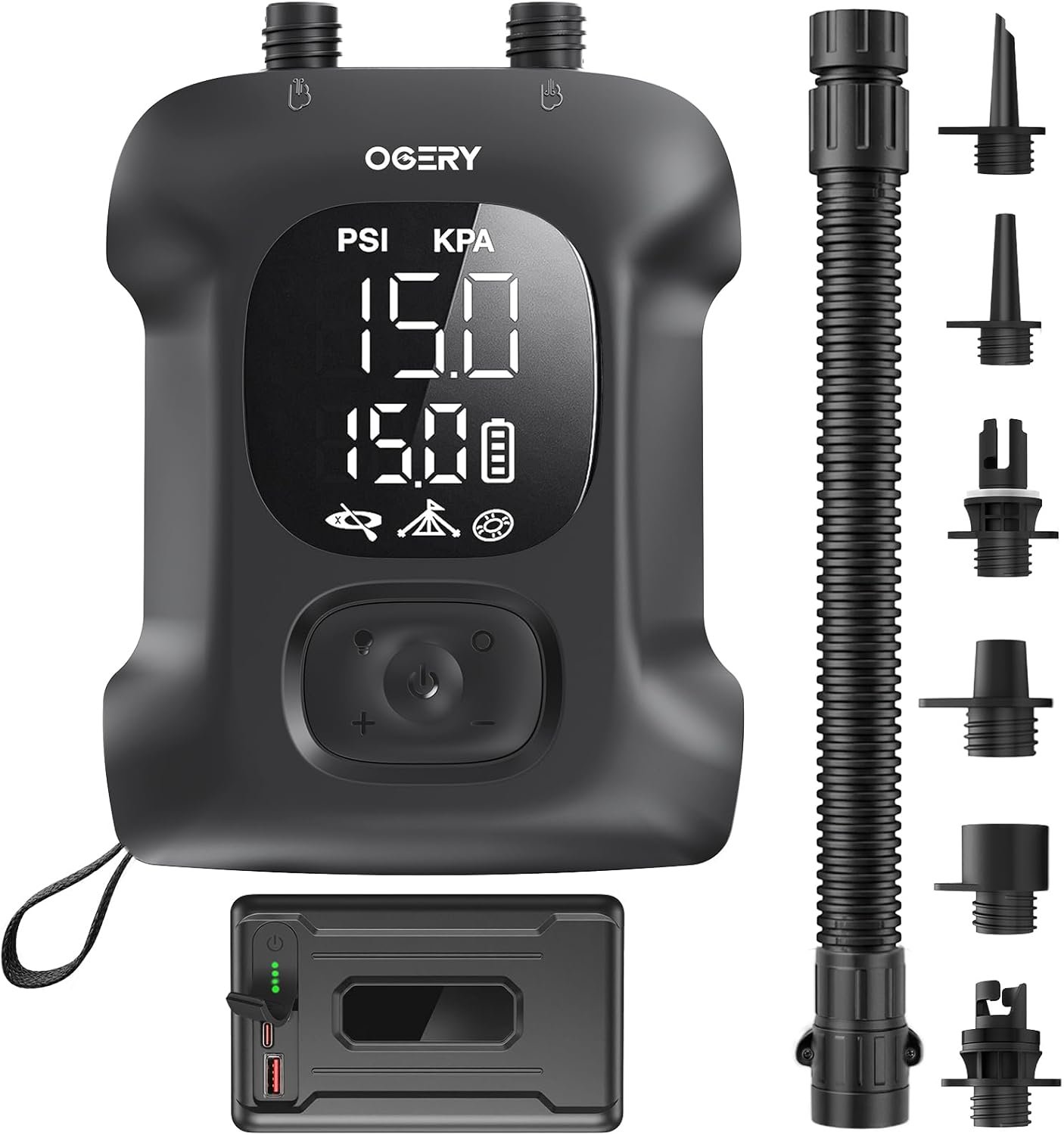 OGERY Paddle Board Electric Pump, Inflates 4.5 SUPs Long-Lasting Battery, 20PSI SUP Pump Auto-Off Dual Stage Fast Inflation & Deflation, Cordless Rechargeable Air Pump for SUP Kayak Boat Tent