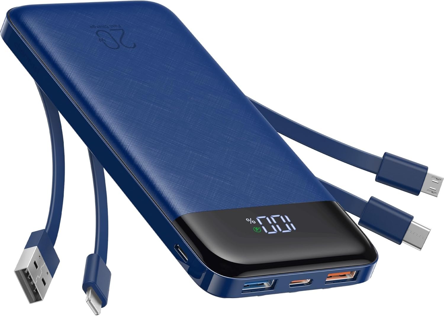 charmast 20000mAh Portable Charger with Built in Cables, 22.5W Travel Power Bank Fast Charging, USB C Cell Phone Battery Pack for iPhone 16/15/14/13/12/11 Series, iPad, Samsung, Android, Tablet