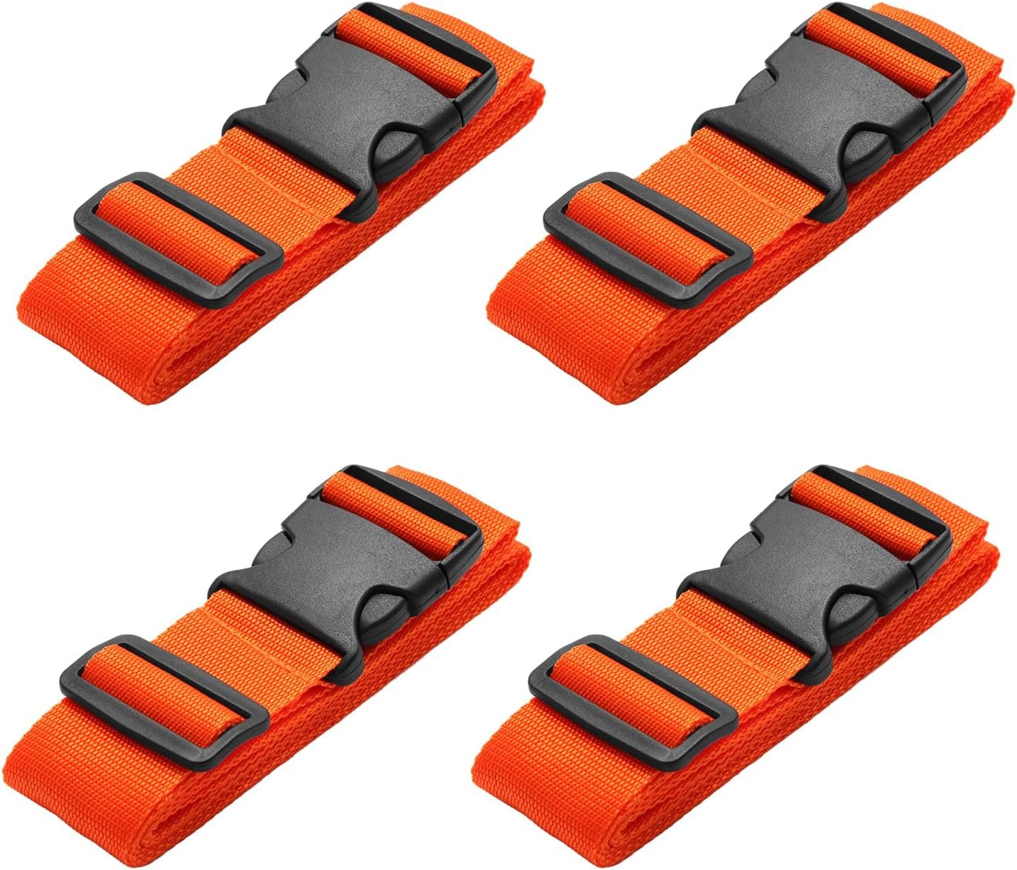 4 Pack Luggage Straps, Adjustable Travel Suitcase Belt Secure Lock Straps to Prevent Bursting, for Suitcases Briefcase & Travel Bags, Extends Life of Bag, 40”-78” Length (Orange)