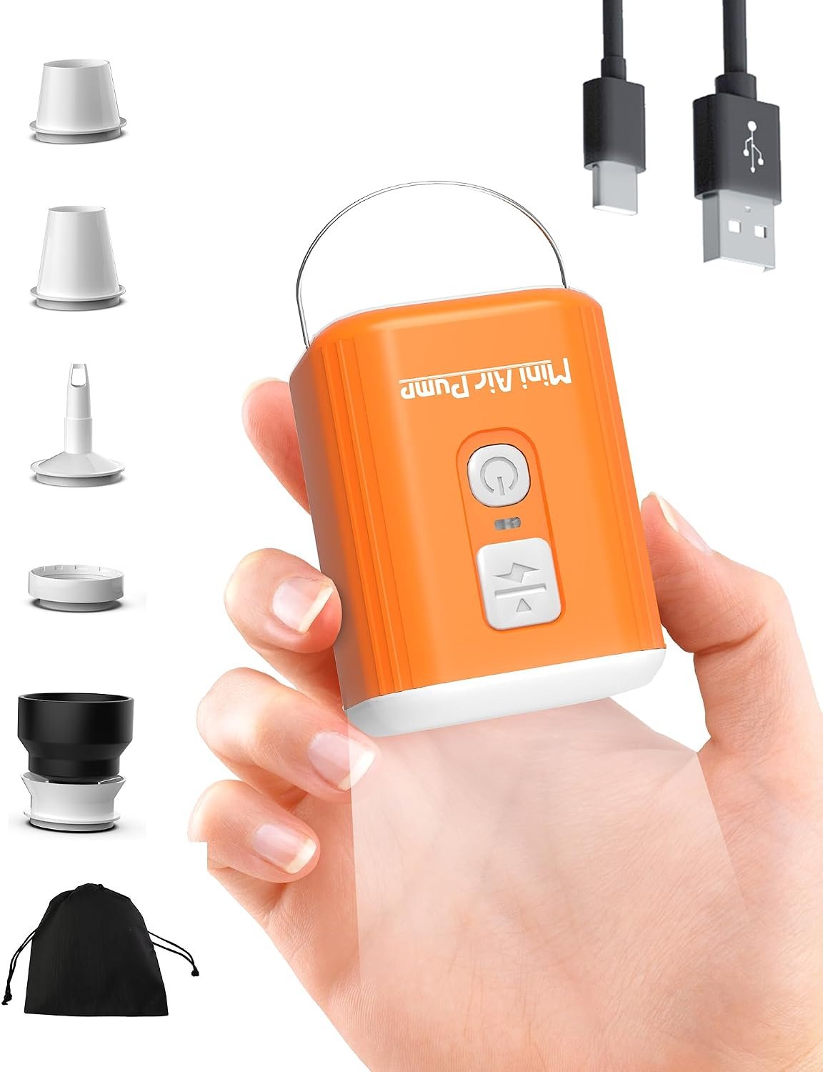 Mini Air Pump for Inflatables with 1600mAh Battery USB Rechargeable, Portable Air Mattress Pump to Inflate Deflate for Pool Floats, Air Bed, Air Mattress Swimming Ring, Vacuum Bags