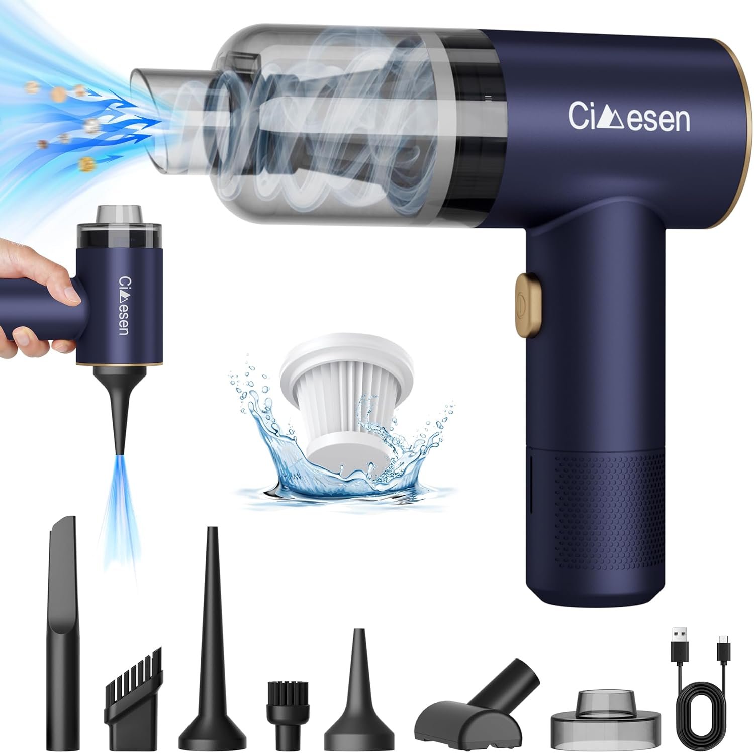 Car Vacuum Portable 4 in 1 Vacuum Cleaner 12000Pa Mini Handheld Vacuum Cordless Rechargeable 120W High Power Vacuum Cleaner & Air Duster Multi-Nozzles for Car Home Office Pet