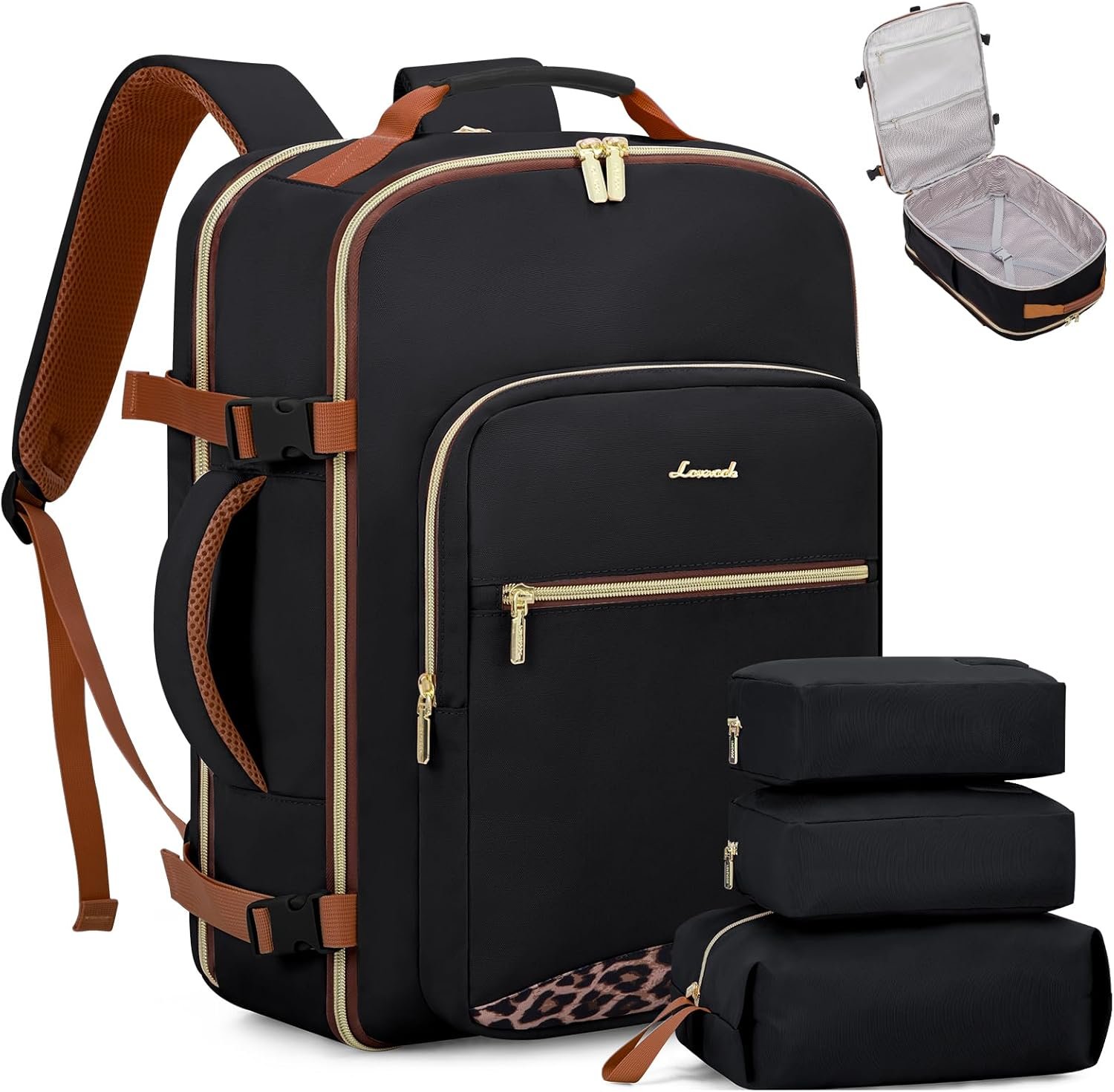 LOVEVOOK 40L Travel Backpack Flight Approved Carry on Backpack,3 Packing Cubes,Waterproof Personal Item Travel Bag,TSA Carry on Luggage Suitcase Travel Essentials,Gifts for Women & Men,fits 17″ Laptop