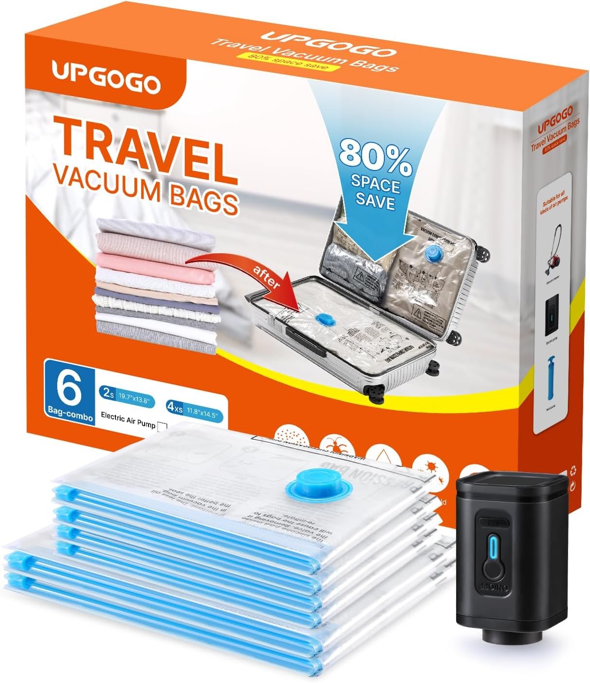 UPGOGO Travel Vacuum Bags Combo 6 Pack – Space Saver Vacuum Storage Bags for Clothing and Luggage
