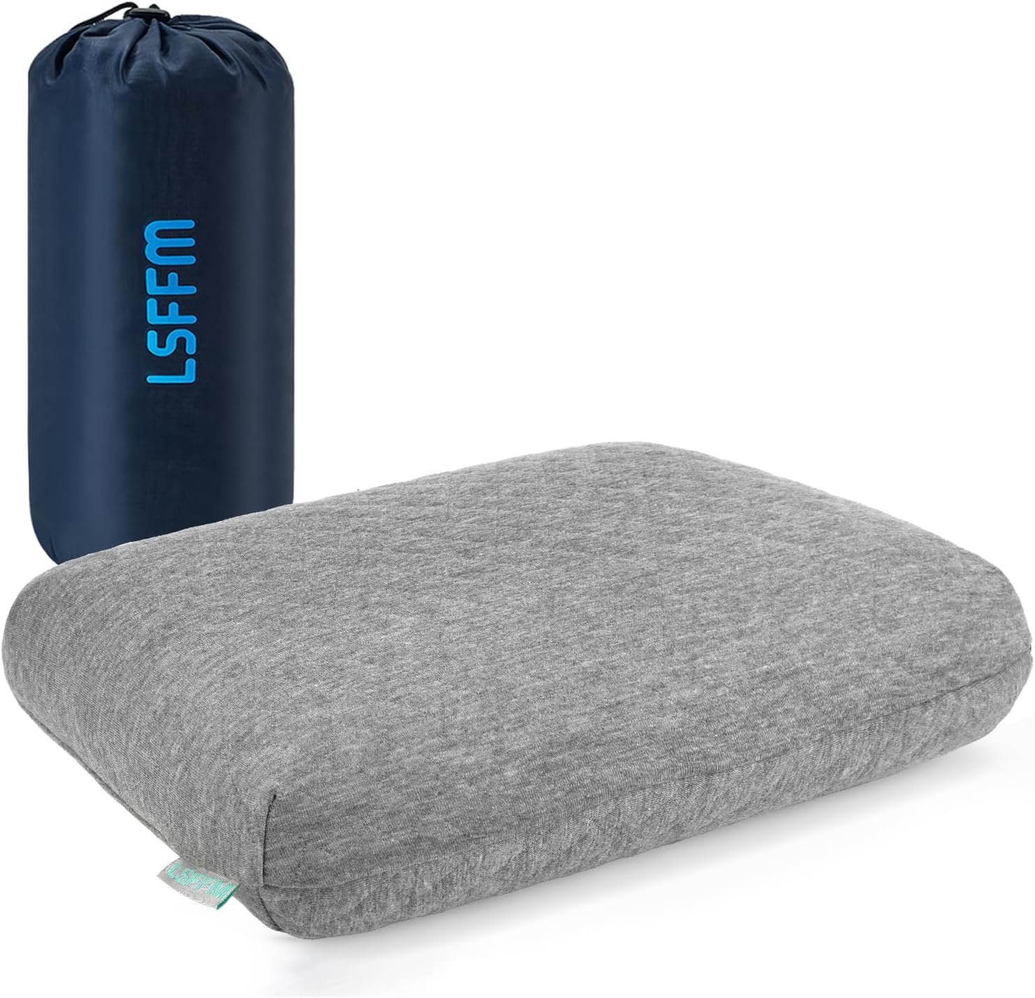 Memory Foam Travel Pillow 9.8″x15.7″ Compact Camping Pillow, Stable & Supportive, Washable Double-Layer Cover with Carry Bag, for Airplane Car Hiking (Grey)