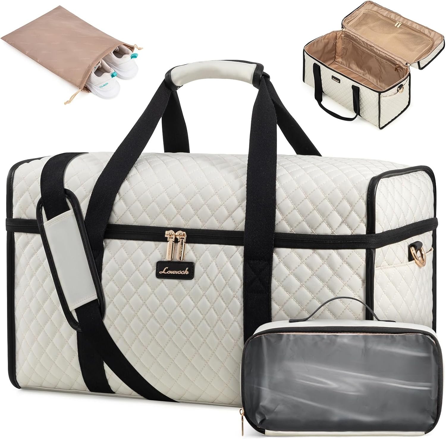 LOVEVOOK Travel Duffle Bag – Weekender & Overnight Bag with Toiletry & Wet Pocket, Carry-On Size, 3pc Set