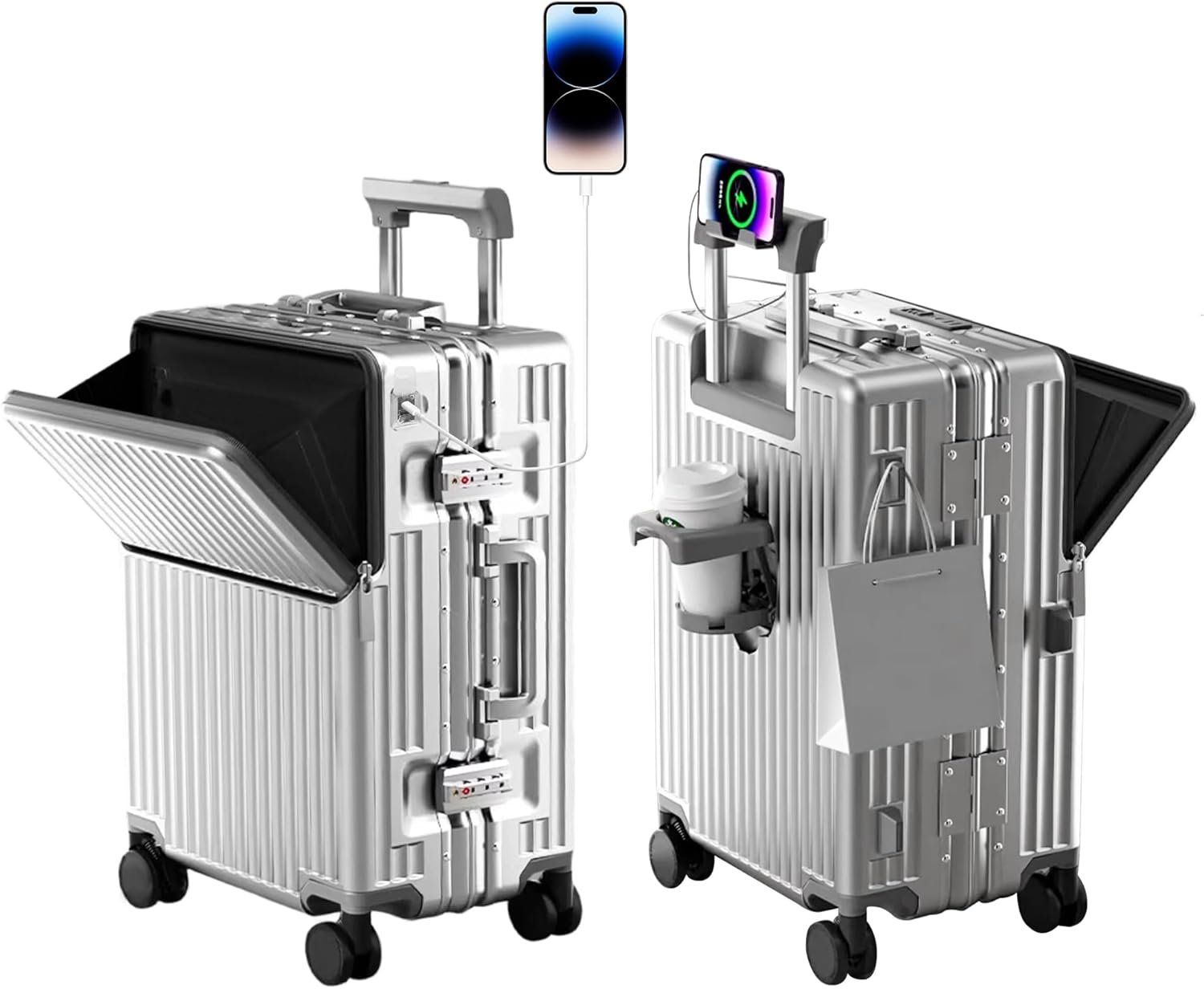 Zipperless Luggage, 22.4″ x 15.4″ x 9.4″ Aviation Certified, Polycarbonate Aluminum Hardshell, Expandable Carry-On Luggage with Spinner Wheels, Hardshell Luggage, 20 Inch Cabin