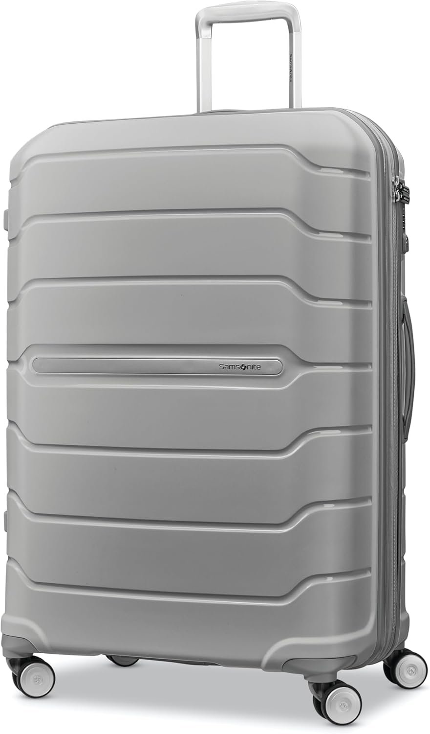 Samsonite Freeform Large Checked Luggage with Dual 360° Spinner Wheels – TSA Lock, Airline-Approved – Lightweight Durable Polypropylene Expandable Hardshell – Light Grey