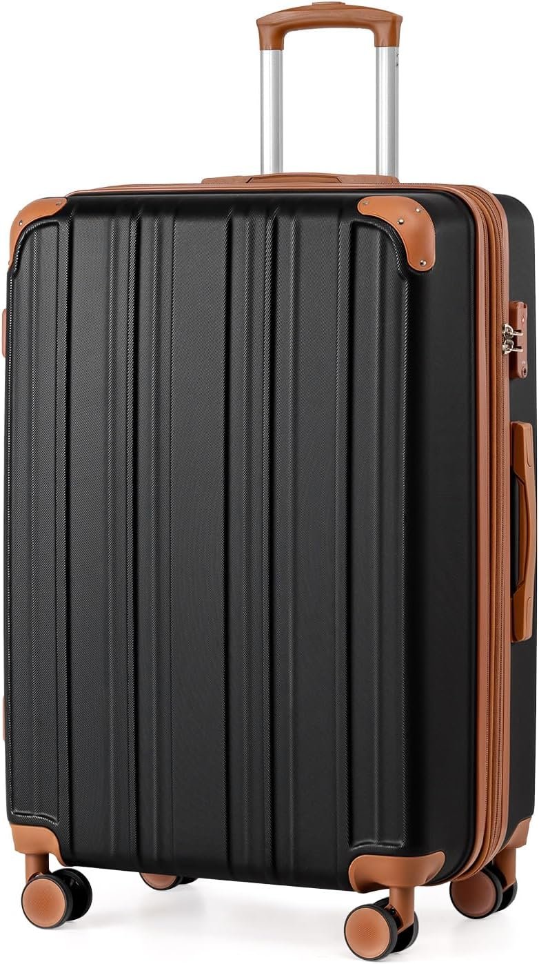 Coolife Luggage, Suitcase with Durable and Lightweight, Large Checked Luggage with ABS Hardshell Expandable, Dual Spinner Wheels, TSA Lock, and YKK Zipper(apricot black, L(28in))