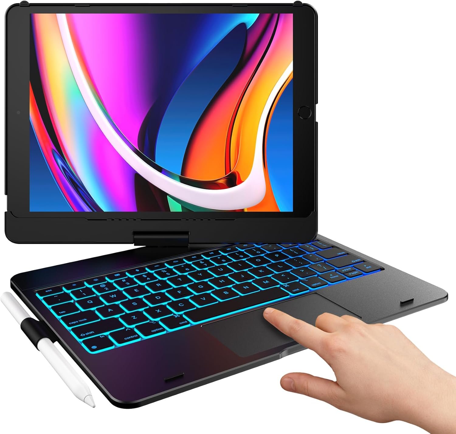 typecase Touch for iPad 9th Generation Case with Keyboard (10.2″, 2021),Multi-touch Trackpad,10 Color Backlight, 360° Rotatable, Thin & Light for 8th Gen (2020),7th Gen (2019), Air 3,Pro 10.5 (Black).