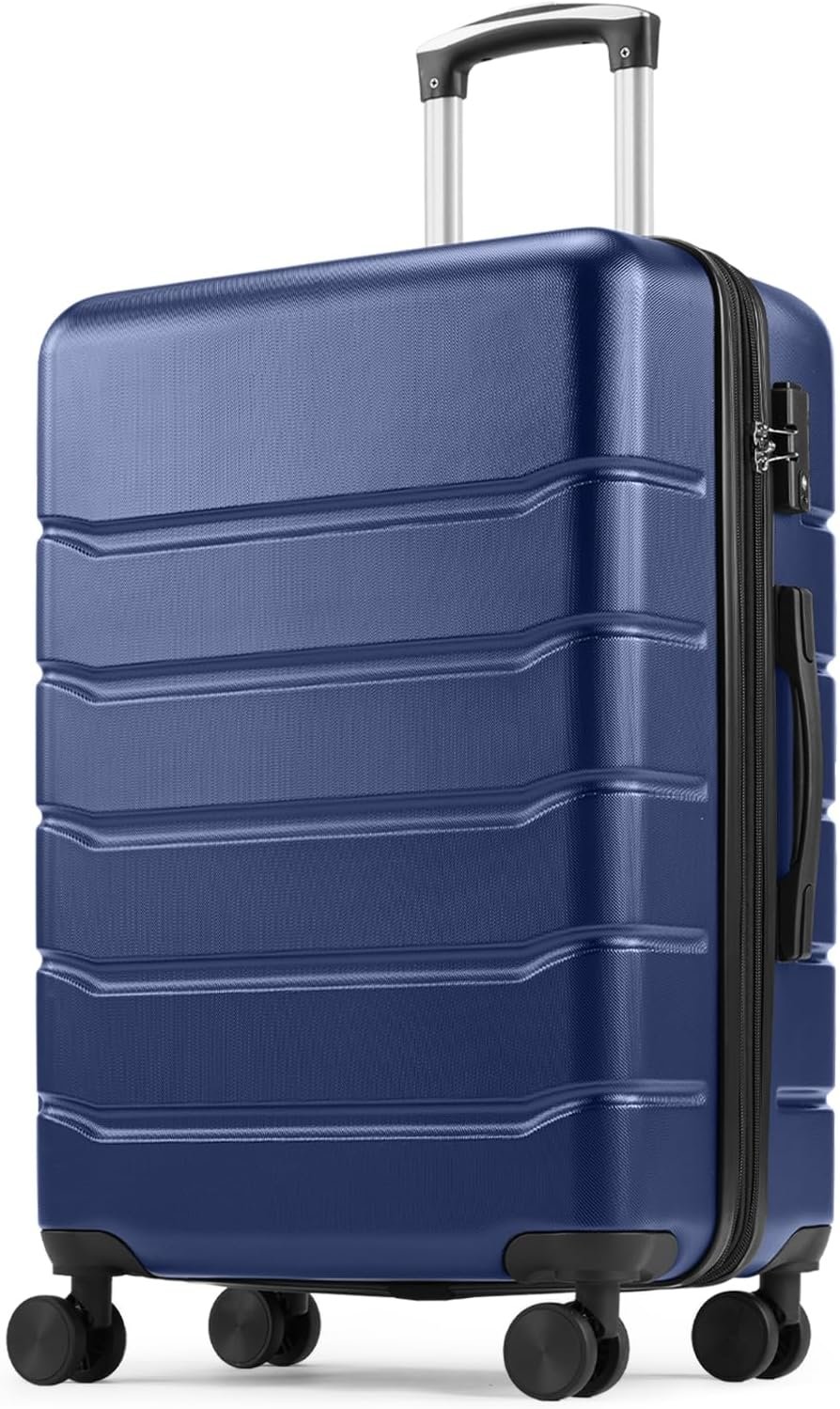 Sweetcrispy 28 Inch Checked Luggage, ABS Lightweight Rolling Hard Shell Suitcase with Smooth Spinner Wheels, Built-in TSA Lock, Durable Travel Suitcase for Business and Vacation Trip, Blue