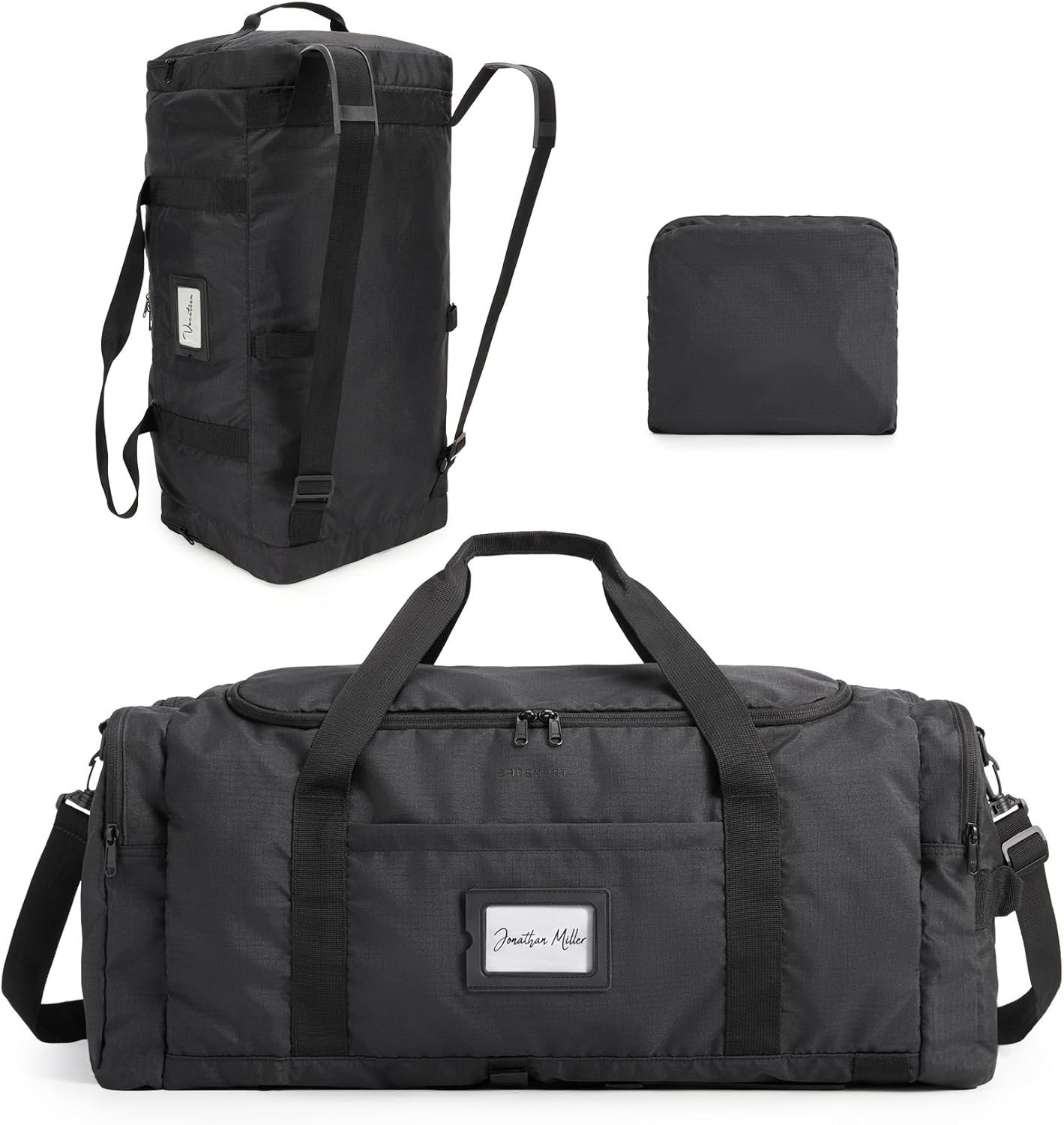 BAGSAMRT 60L Foldable Duffle Bag for Travel, Large Travel Duffel Bag for Men, 4 in 1 Travel Backpack, Carry on Weekender Bag, Black